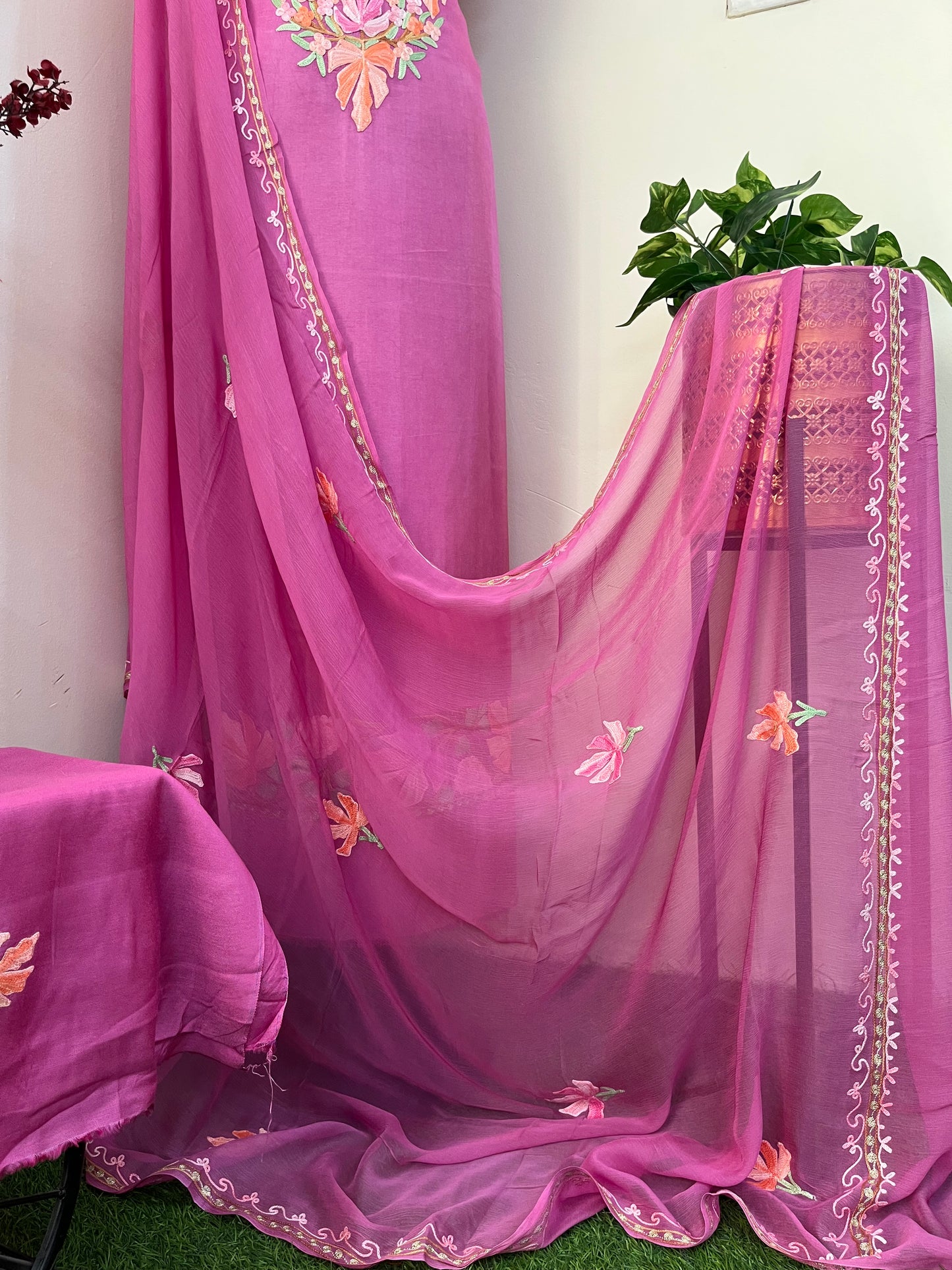 Mauve Opada Silk Aari Embroidered Suit material