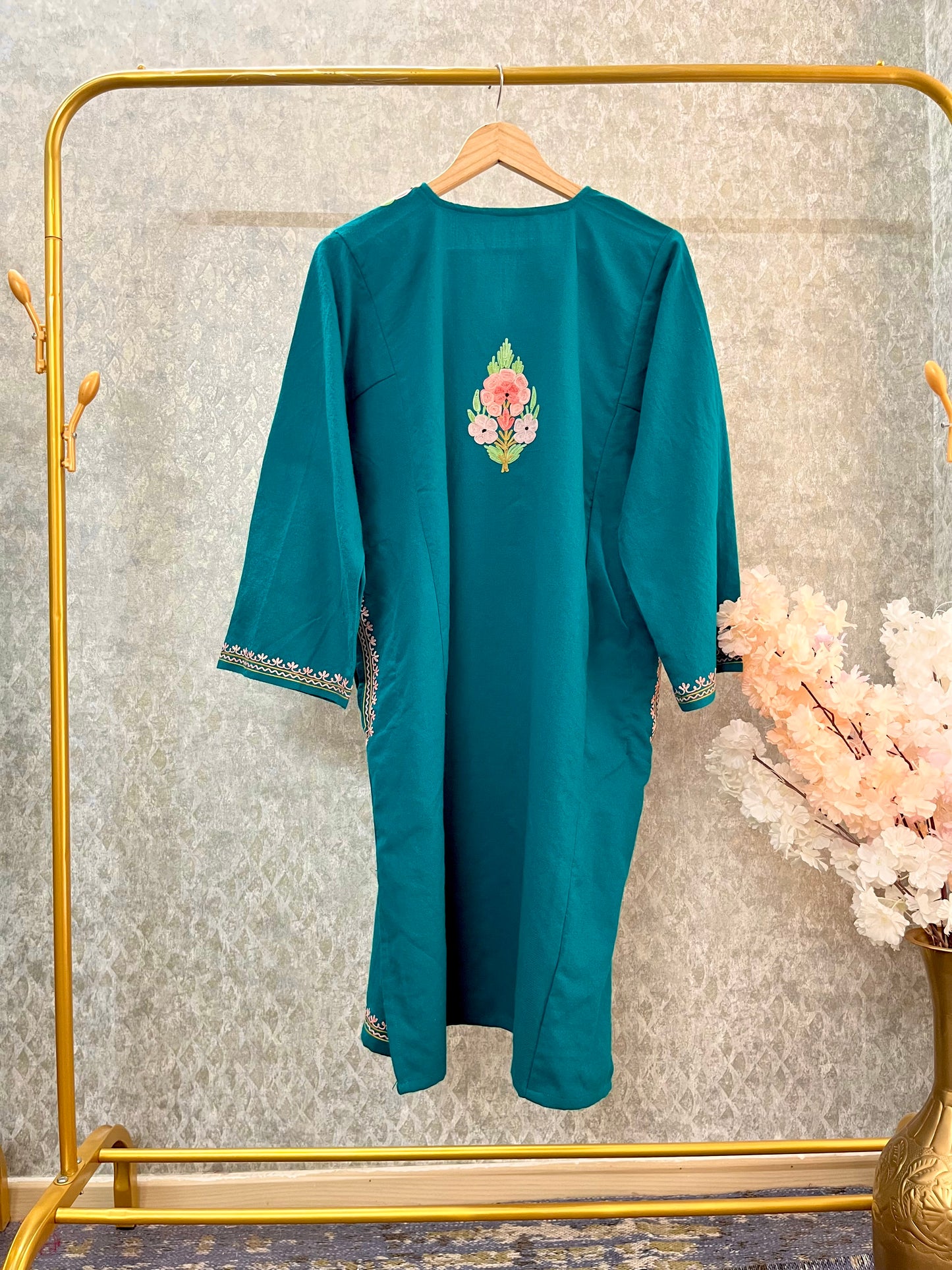 Green Aari Embroidered Wool Pheran
