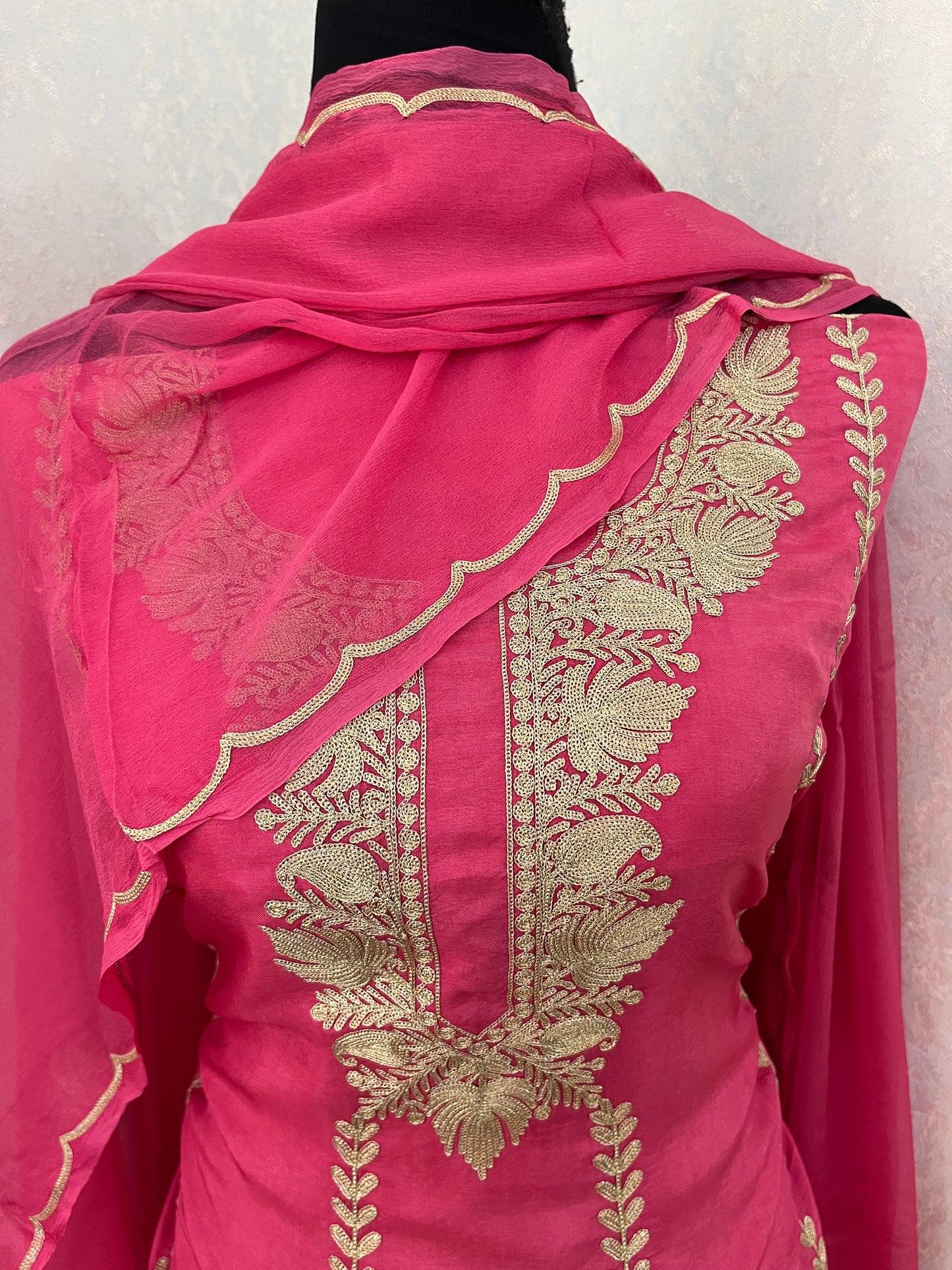 Rose Pink Sanam’ Silk Tilla Kashmiri Suit