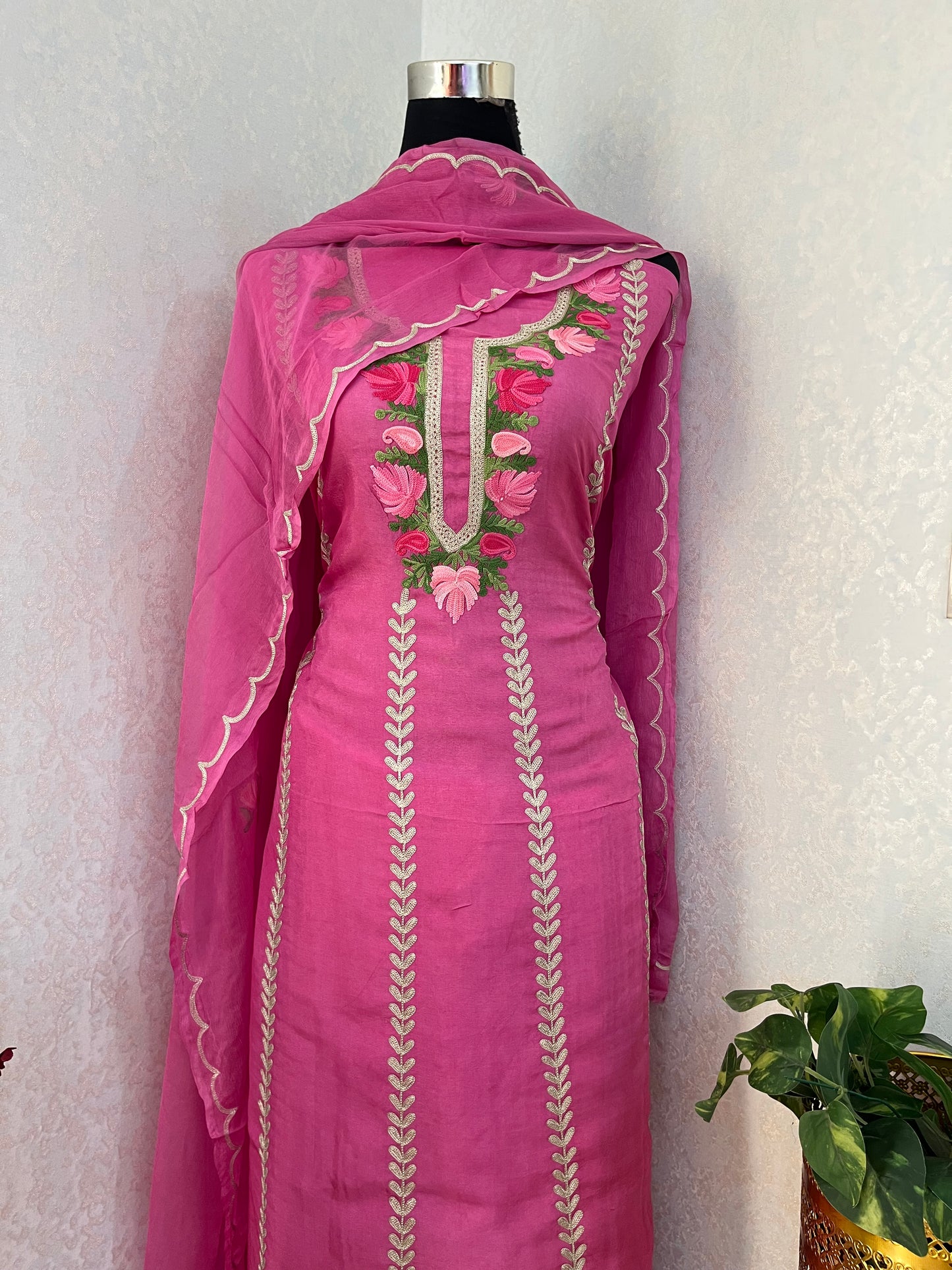 Sanam’ Mauve Silk Aari Embroidered Suit material