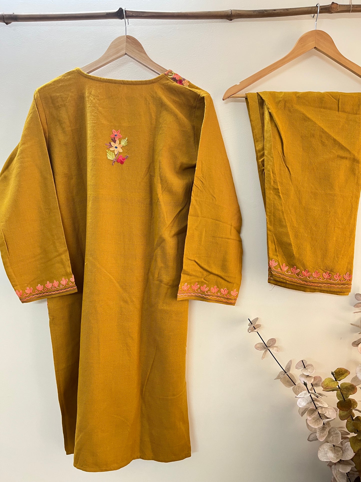 Mustard Woollen Stitched Co-ord Set (XL)