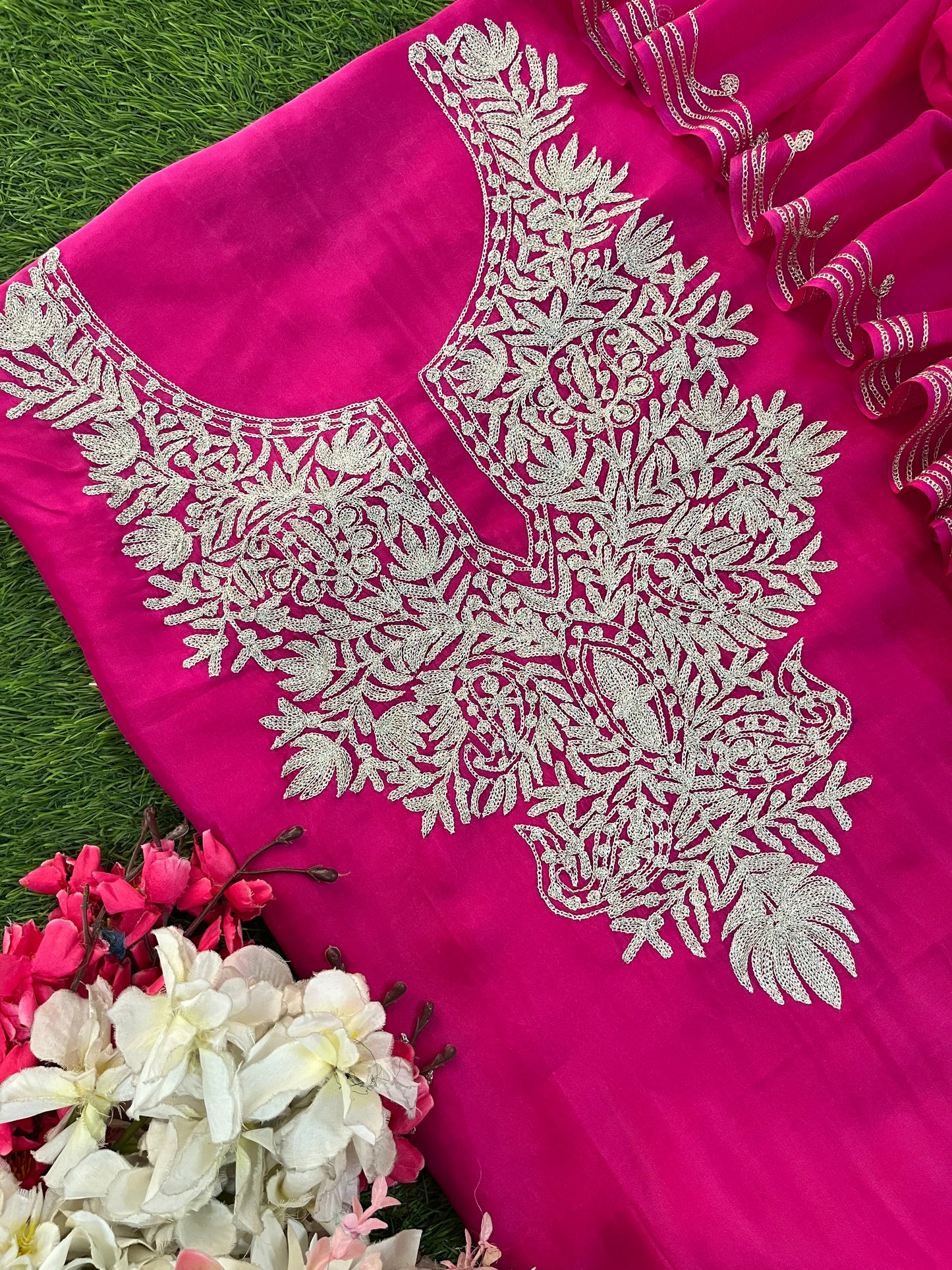 Hot Pink Silk Tilla Kashmiri Suit