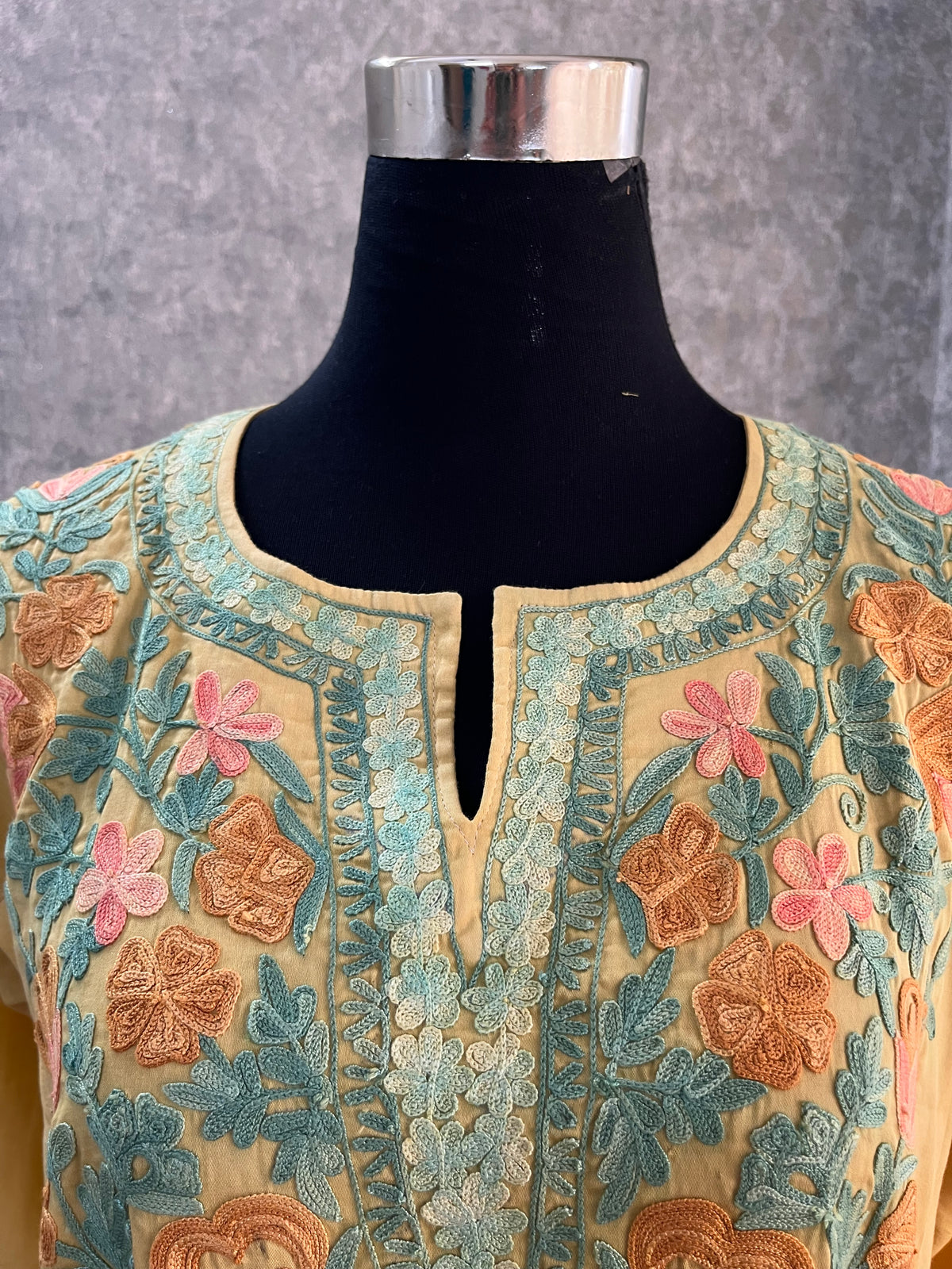 Golden Cotton Front Jaal Pheran Set  Size(44)