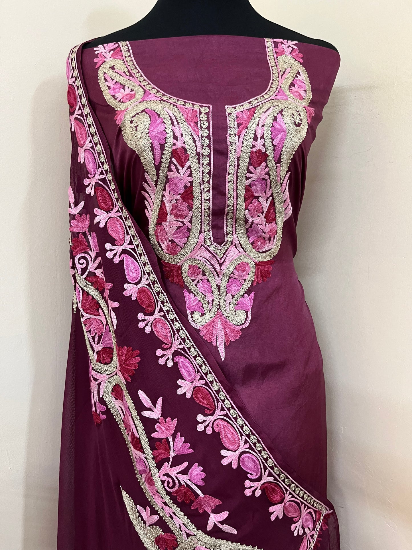 Wine Opada Silk Kashmiri Suits