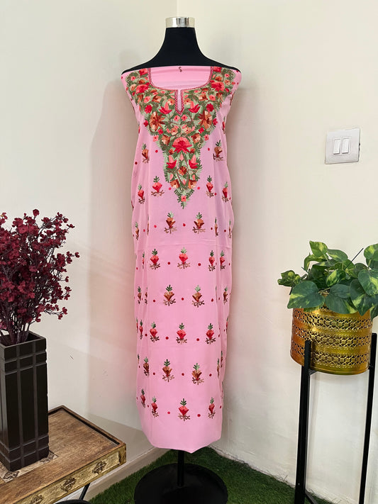 Soft Pink Georgette Kashmiri Kurta Material