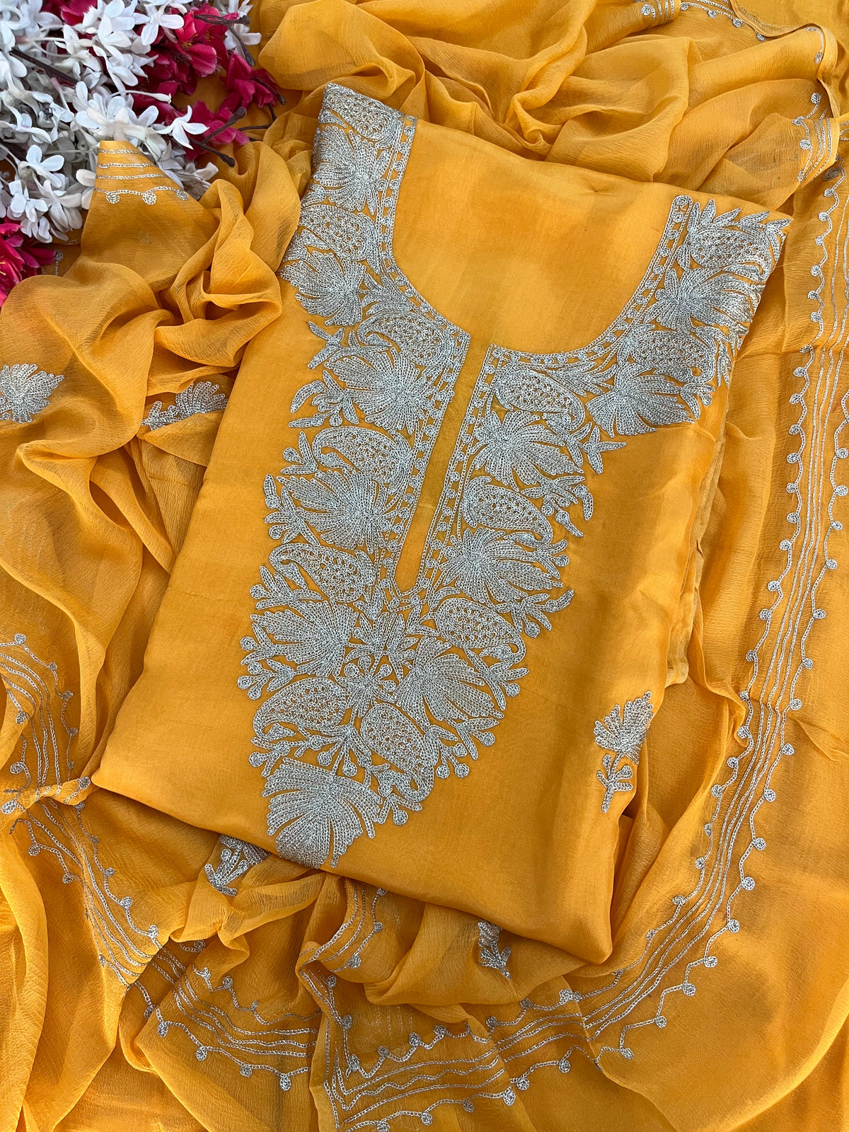 Yellow Silk Tilla Kashmiri Suit