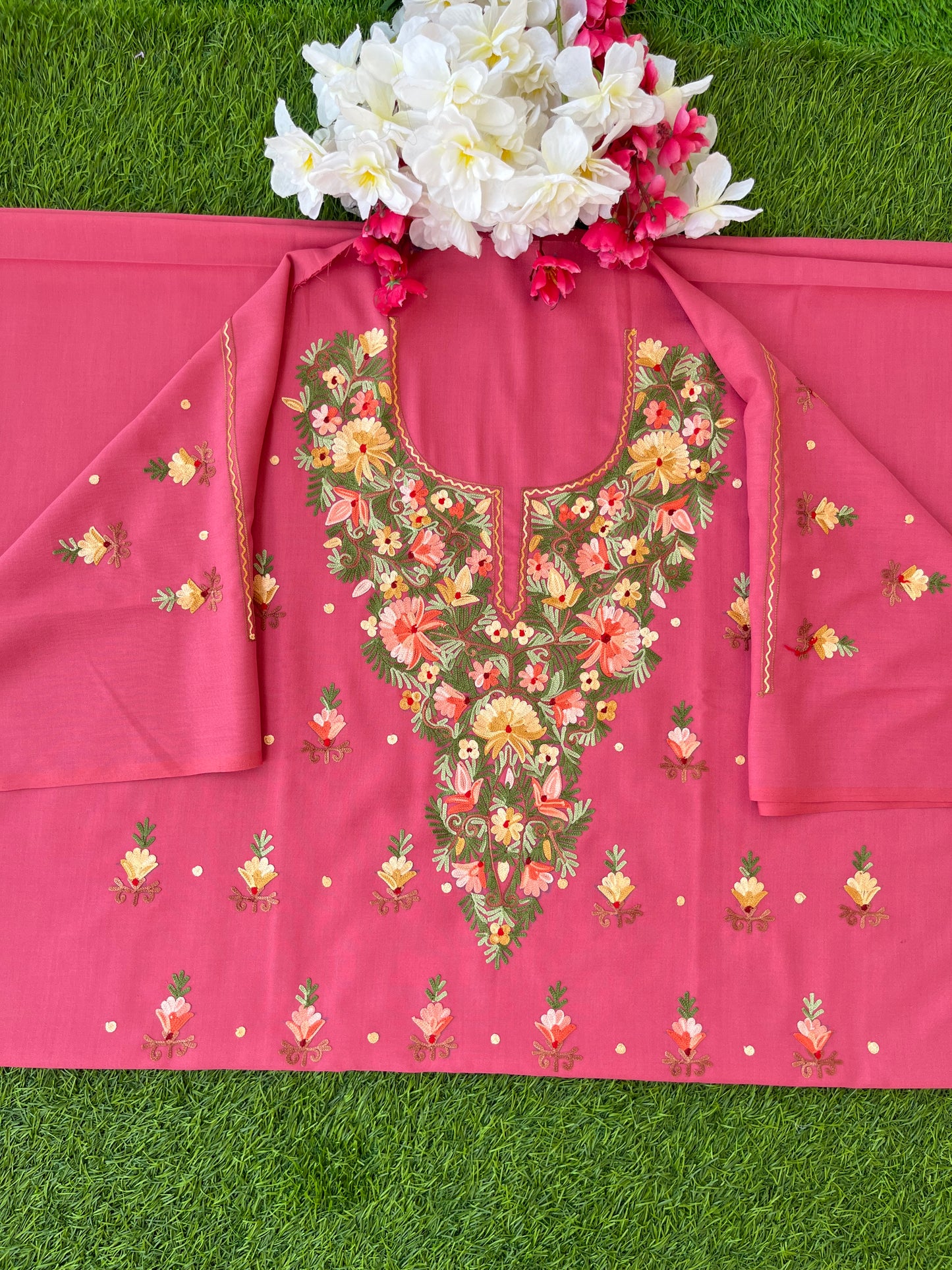 Pink Cotton Two Piece Set (Aari Embroidered)