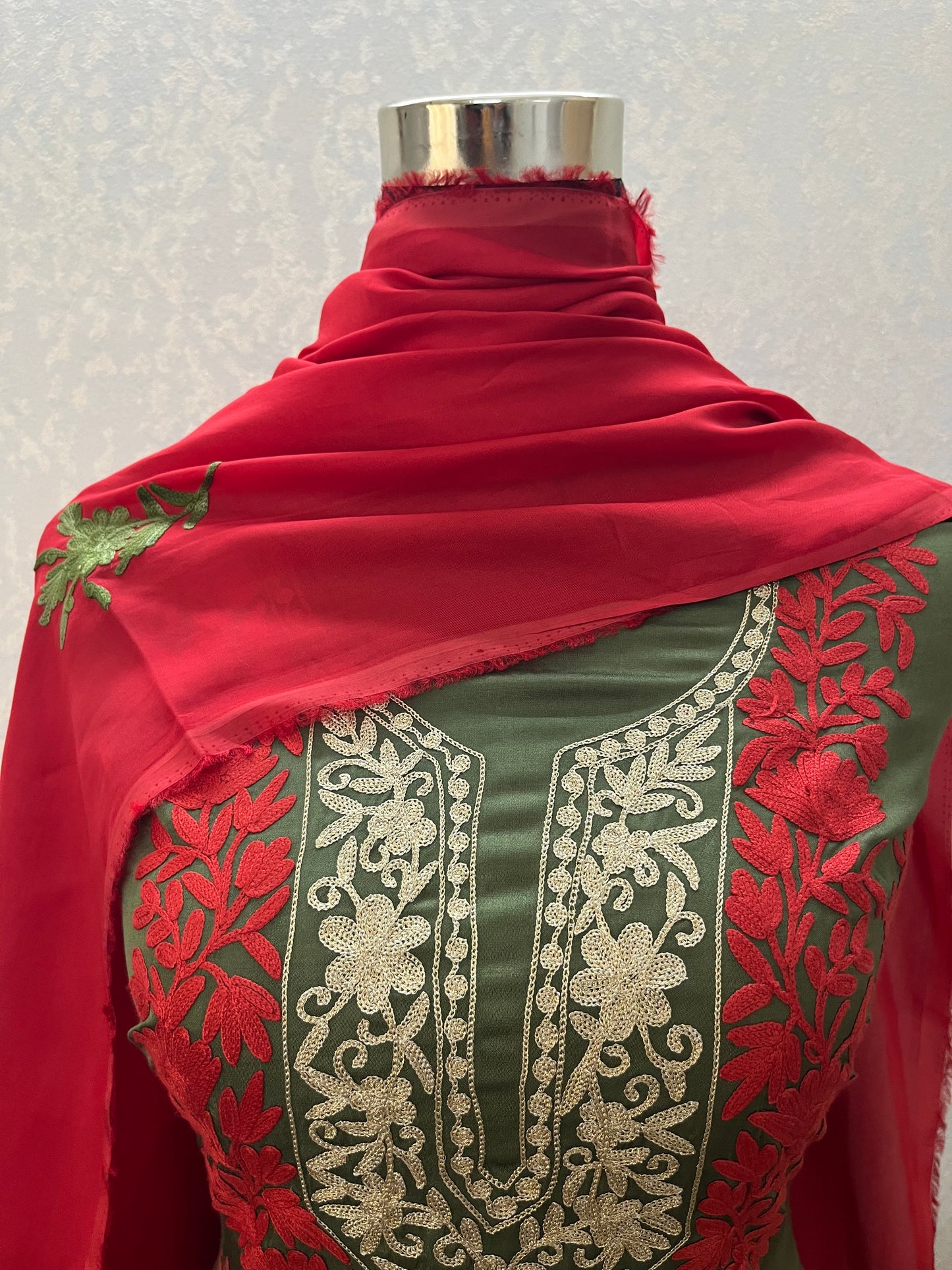 Heena green Satin Cotton Kashmiri Suit