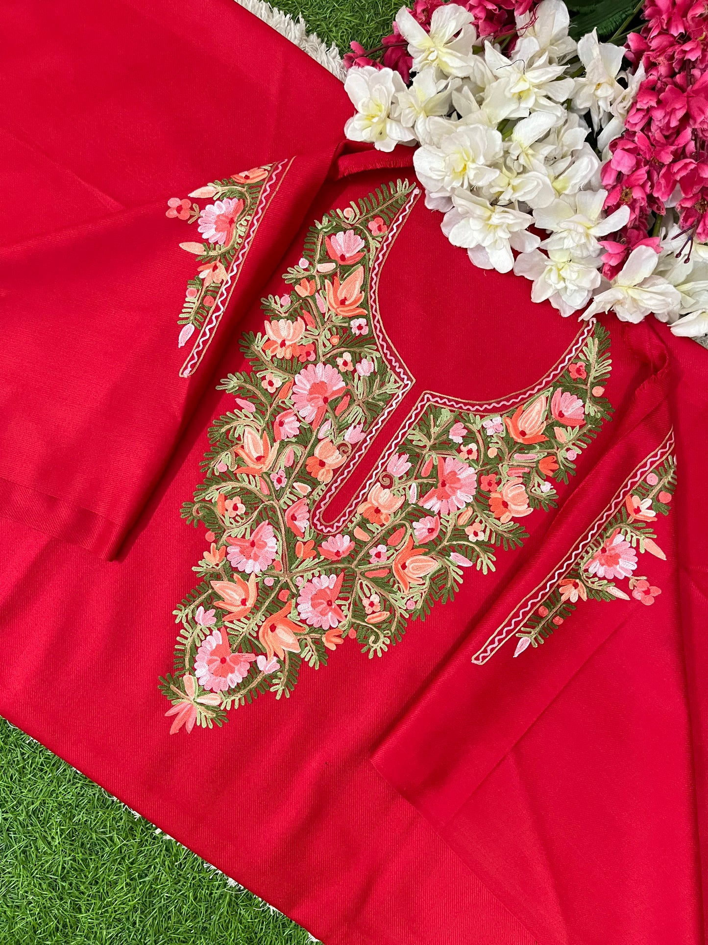 Red Woollen Aari Embroidered 2pc suit 5mtr