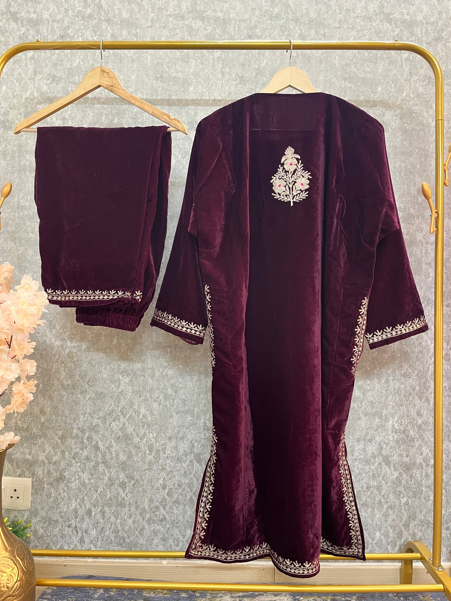 Wine Velvet Tilla Pheran (Size 50)