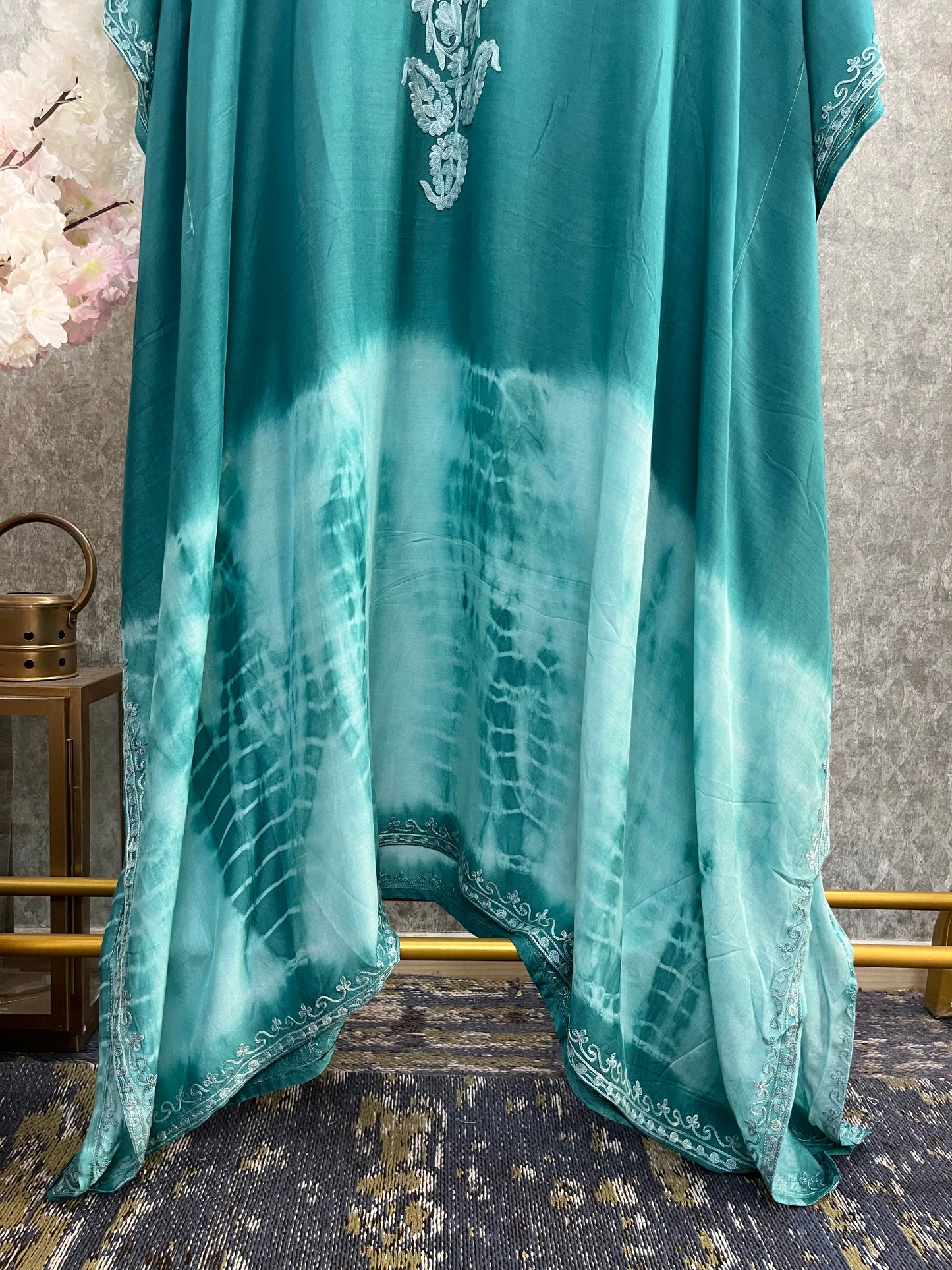 Green Muslin Cotton Kashmiri Kaftan