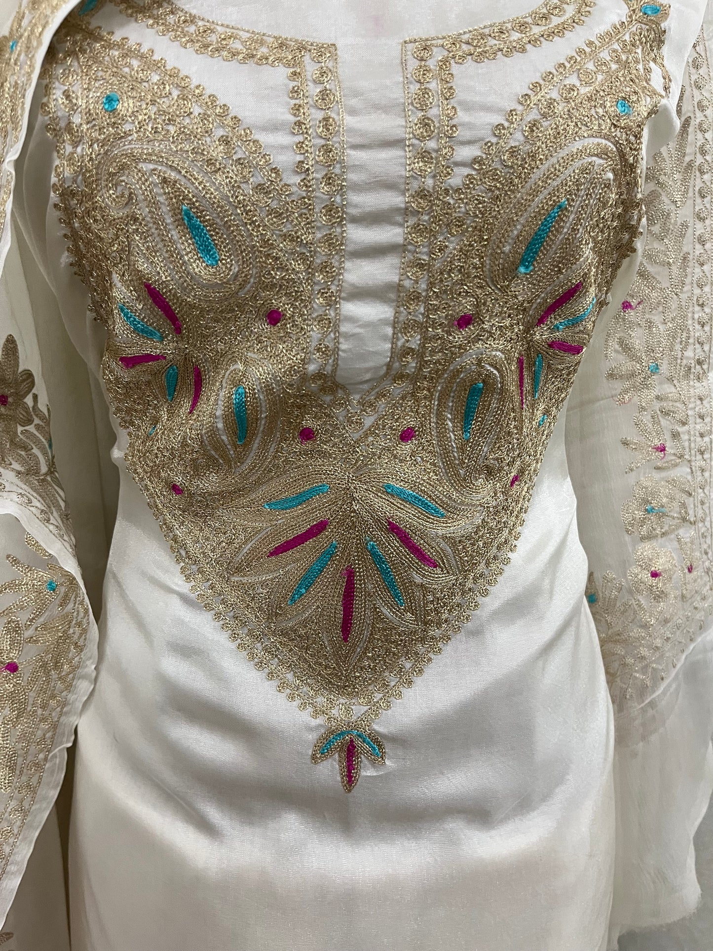 Ivory Opada Silk Kashmiri Suits