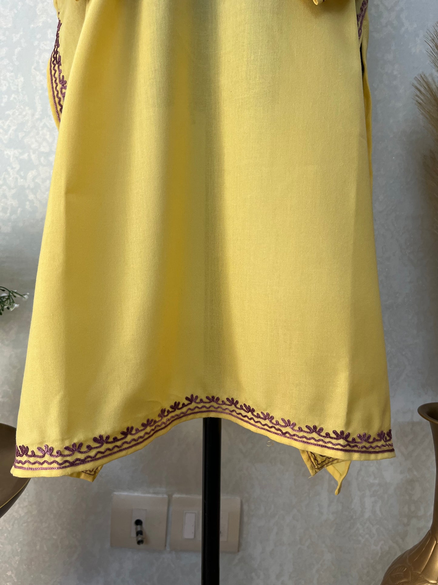Yellow Cotton Aari Work Kurta