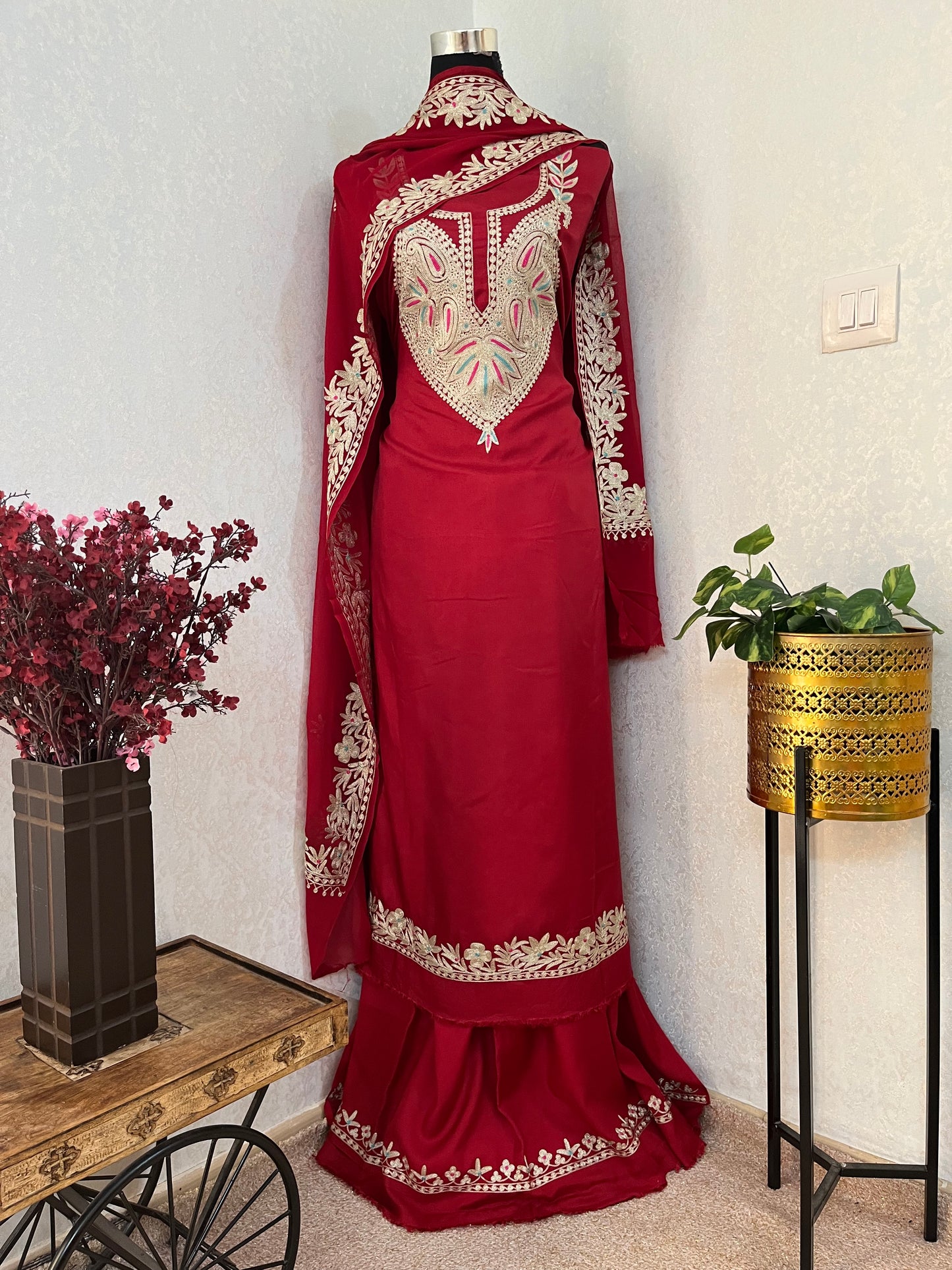 Maroon Opada Silk Kashmiri Suits