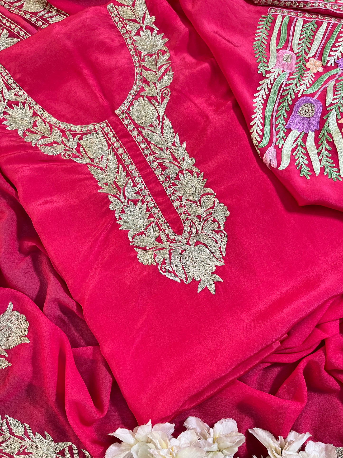 Kalaa’ Fuchsia Pink Crape Kashmiri Suit