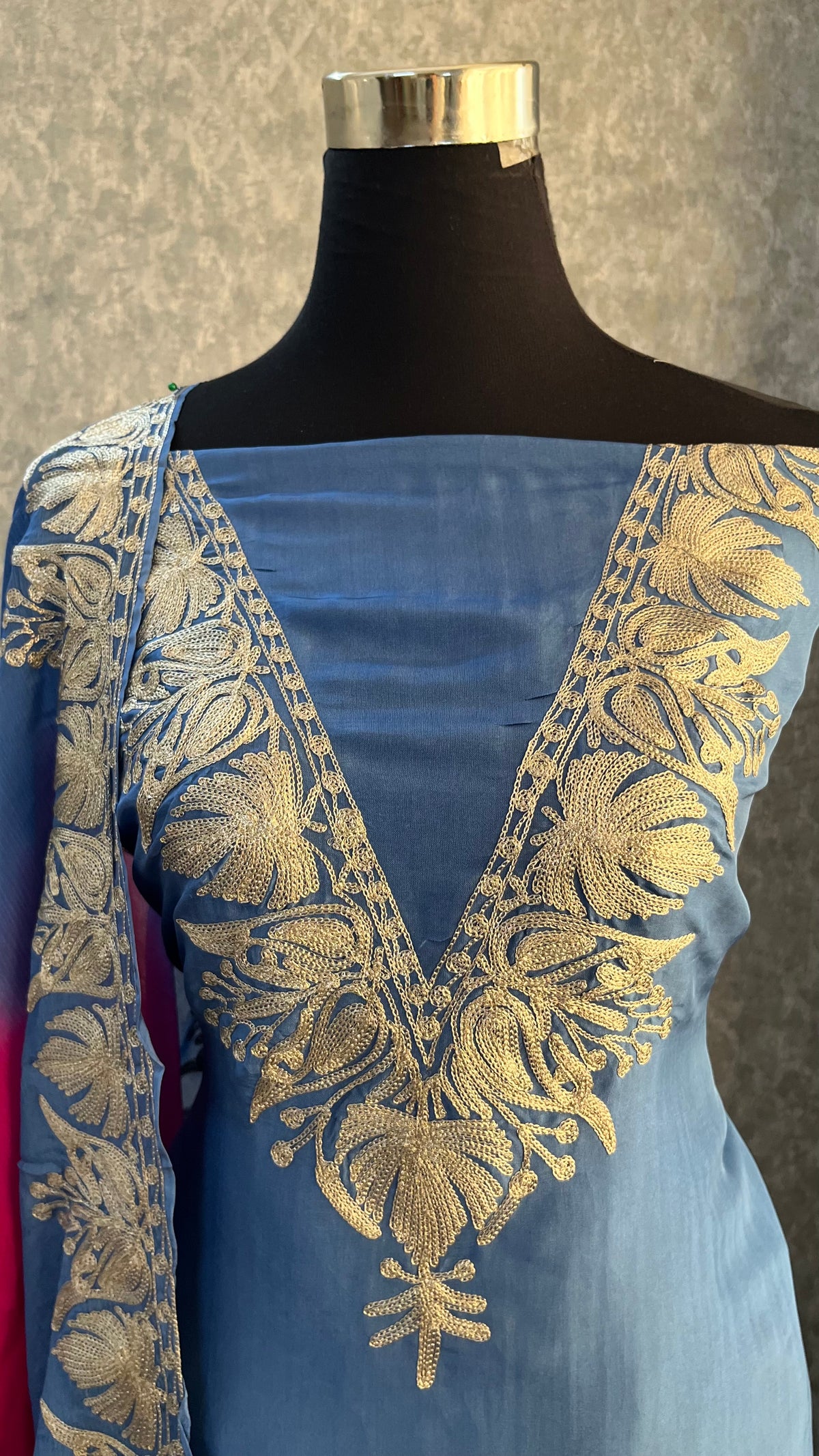 Blue Sanam Silk Kashmiri Suit