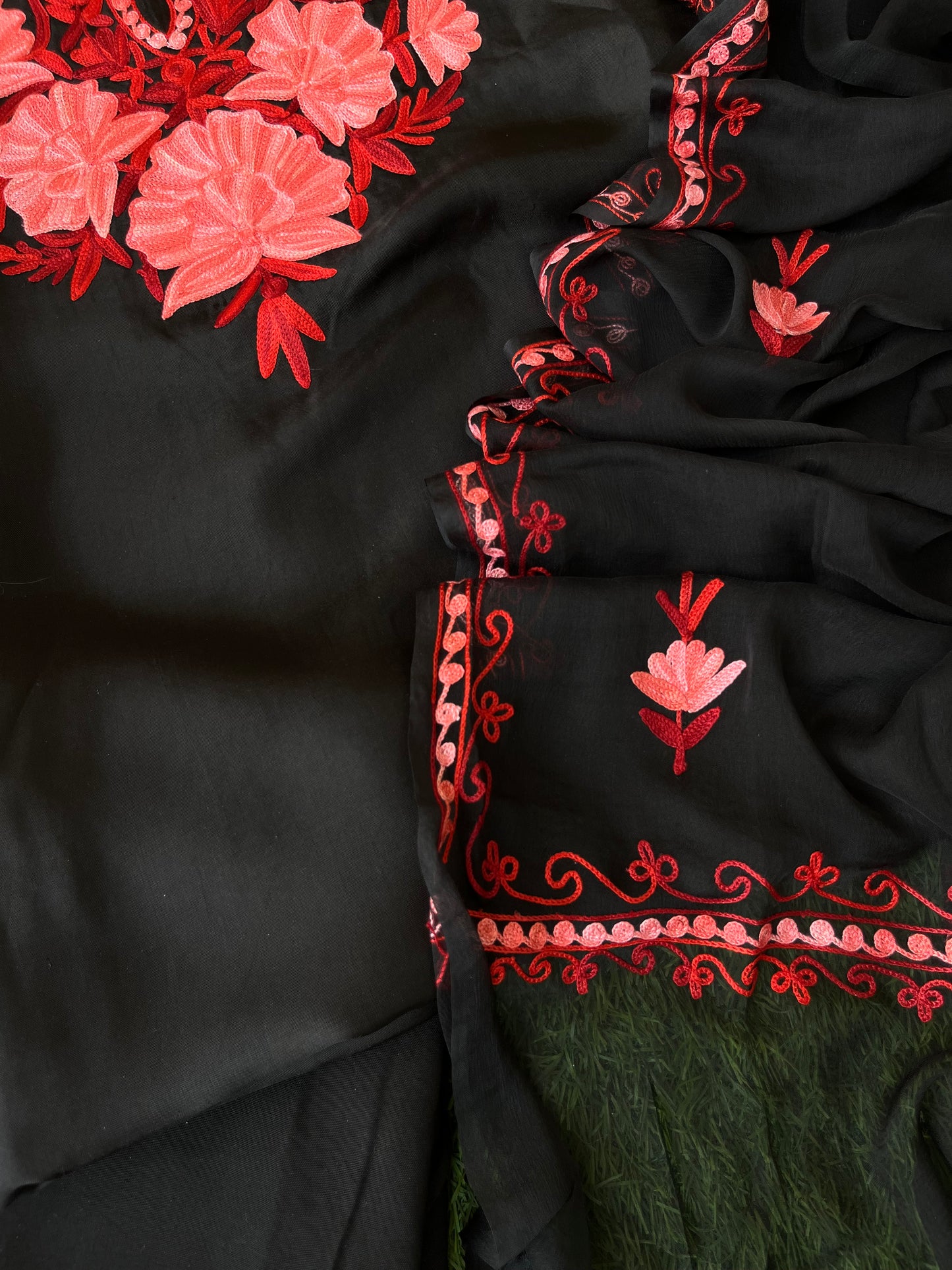 Black Opada Silk Kashmiri Suit