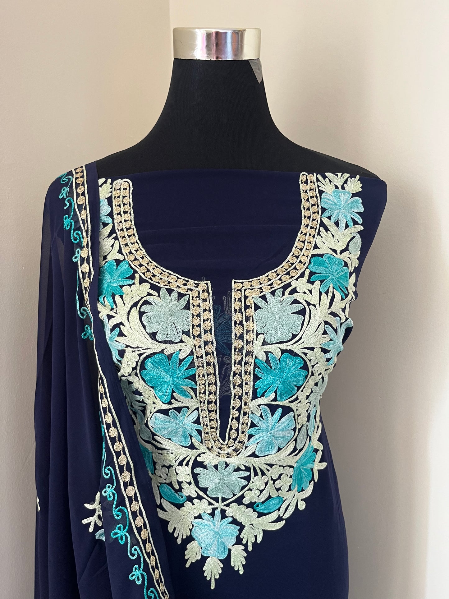 Royal Blue Georgette Shirt and Dupatta Aari Embroidered Suit