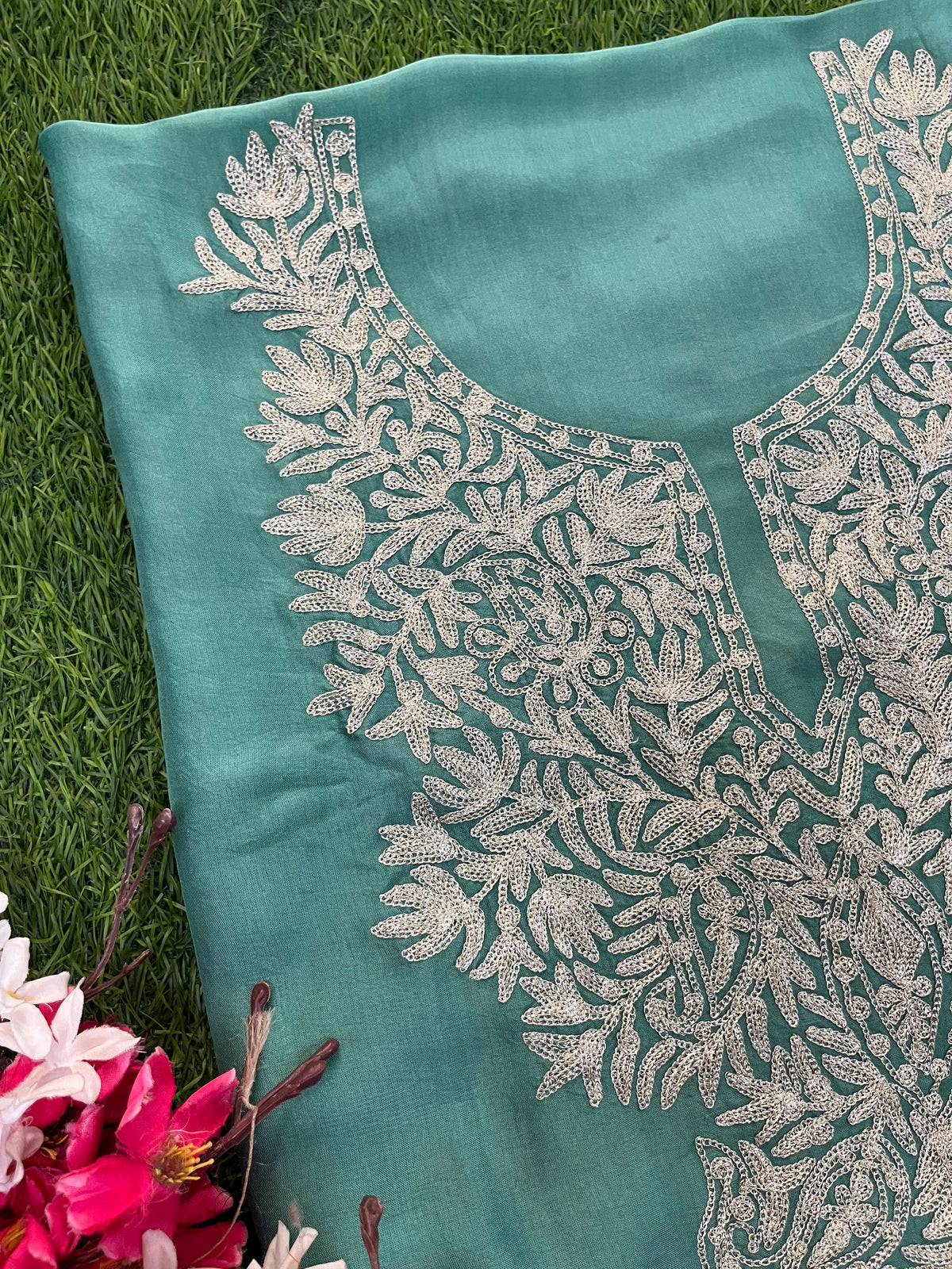 Green Silk Tilla Kashmiri Suit