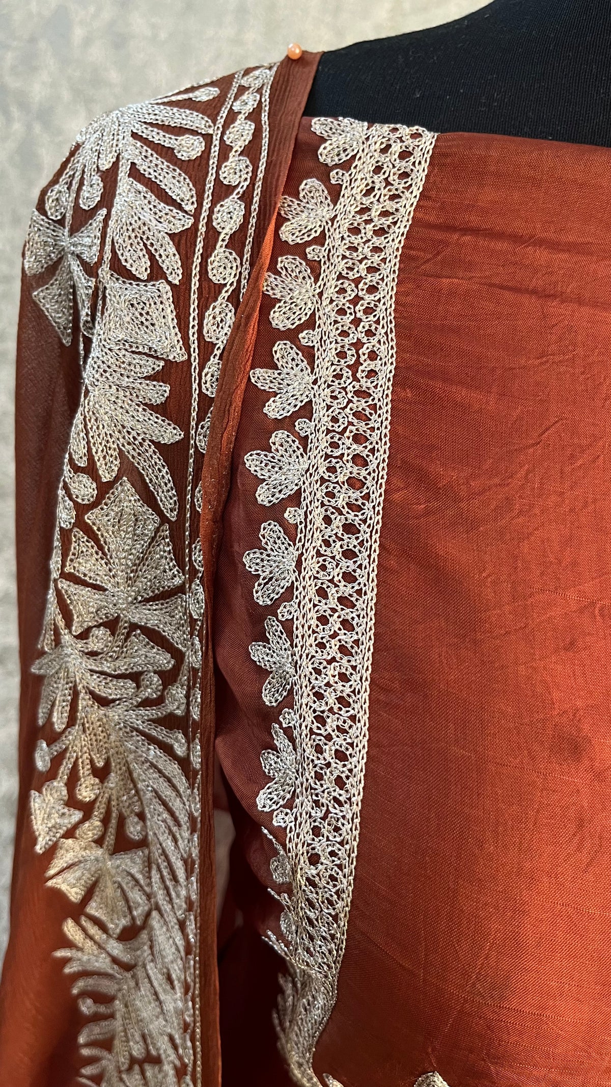 Brown Sanam’ Tilla Kashmiri Silk Suit