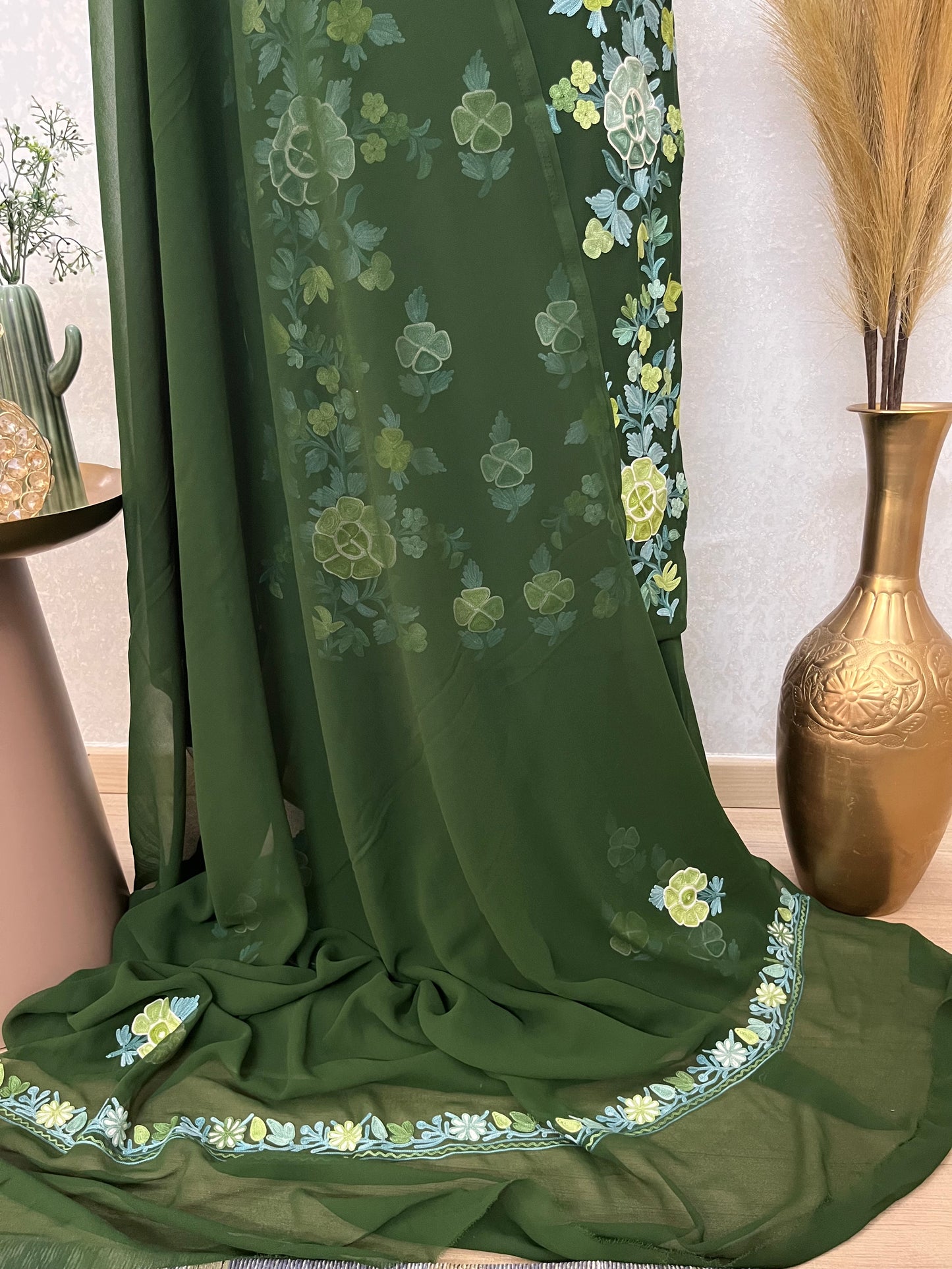 Green Georgette 3 Pc Kashmiri Suit
