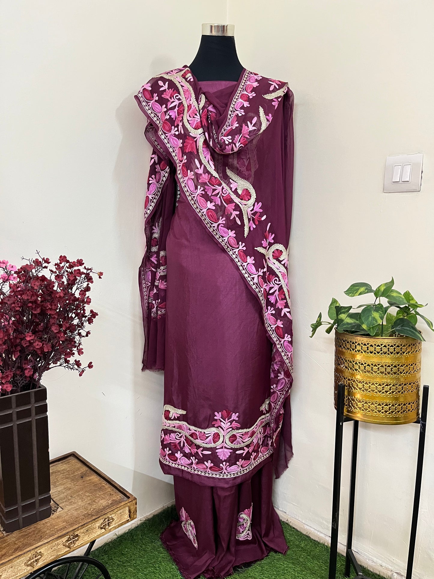Wine Opada Silk Kashmiri Suits