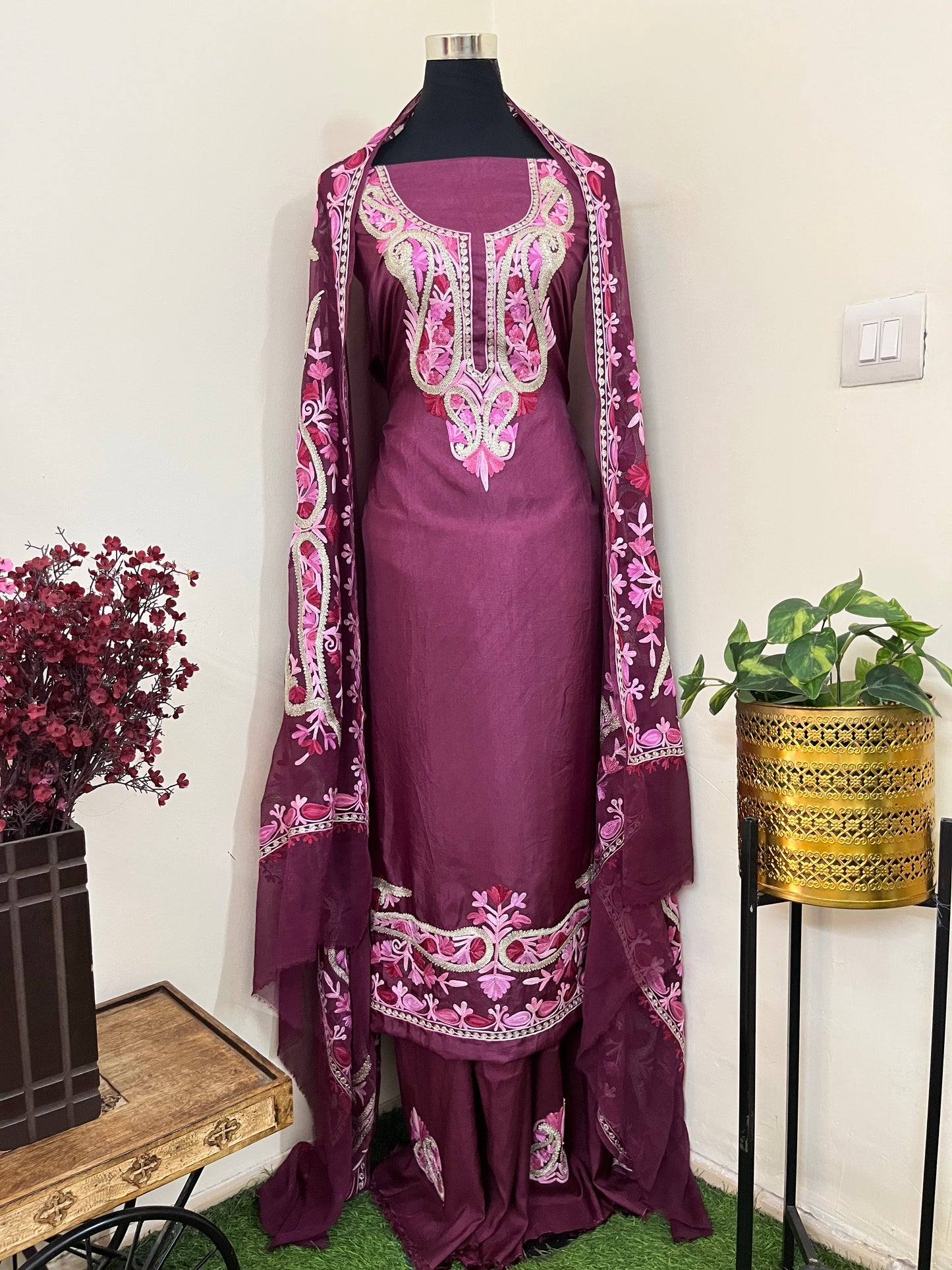 Wine Opada Silk Kashmiri Suits