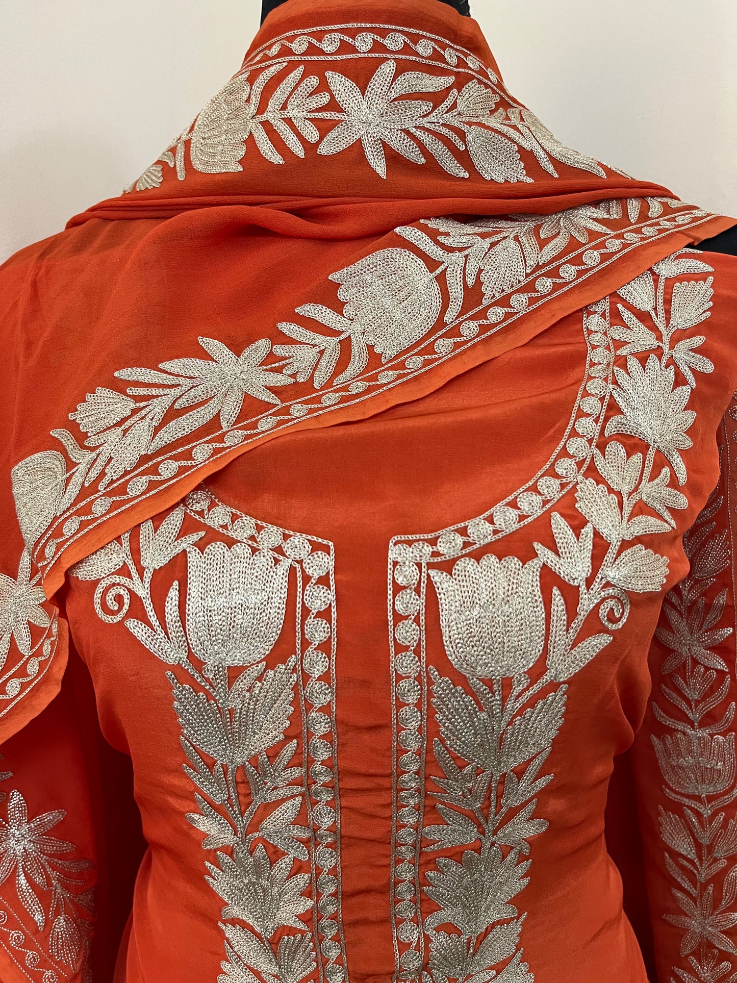 Kalaa’ Orange Crape Kashmiri Suit