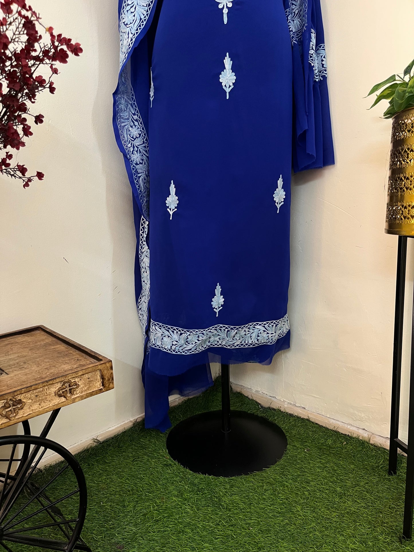 Electric Blue Georgette Kashmiri Suit