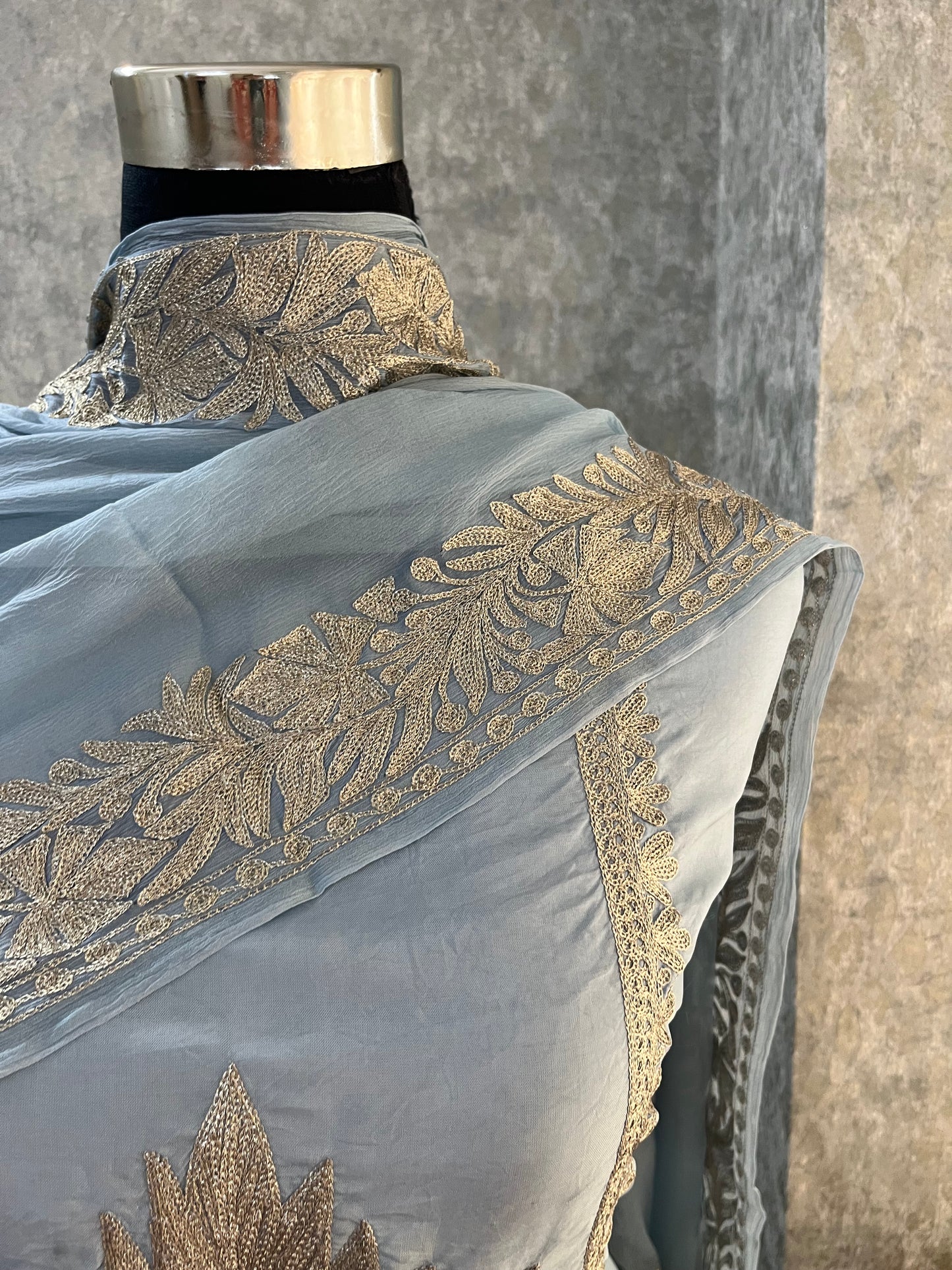 Ice Blue Sanam’ Tilla Kashmiri Silk Suit