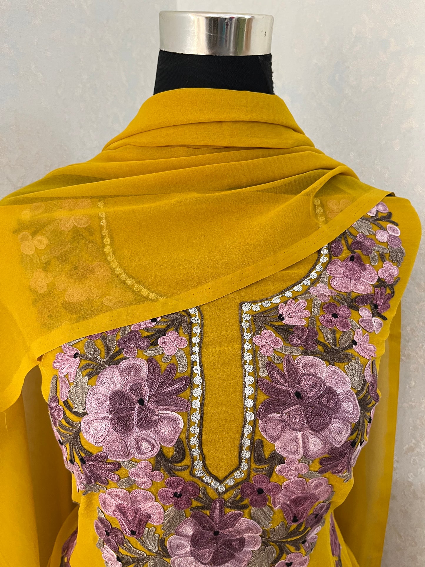 Golden Yellow Georgette 3Pc Kashmiri Suit
