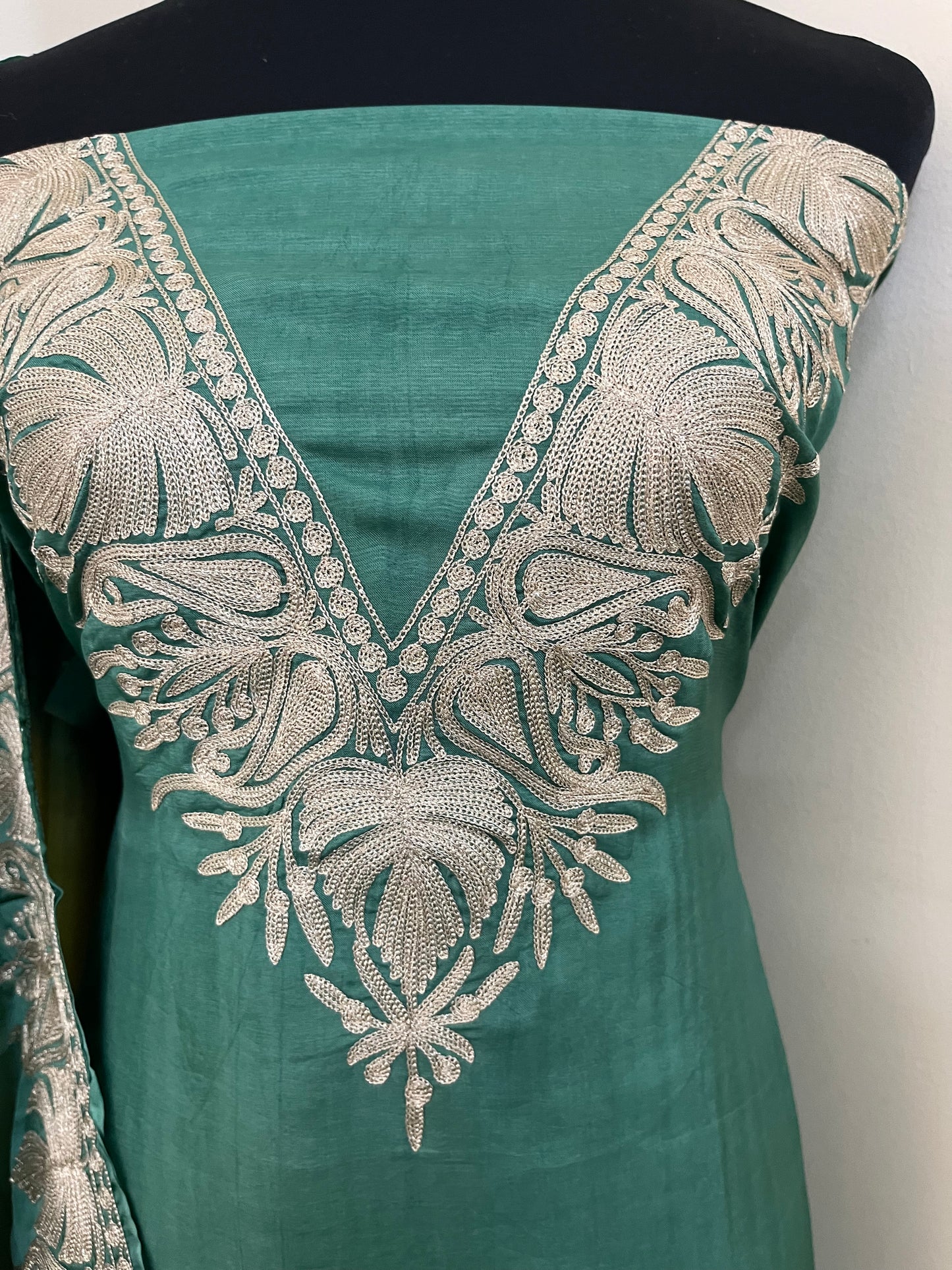 Sanam Pastel Green Silk Kashmiri Suit