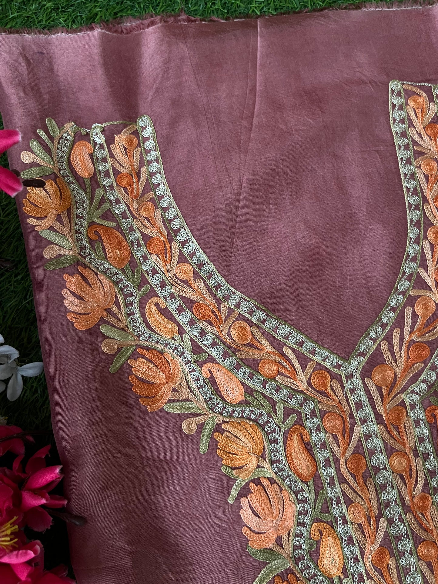 Onion Pink Opada Silk Kashmiri Suit