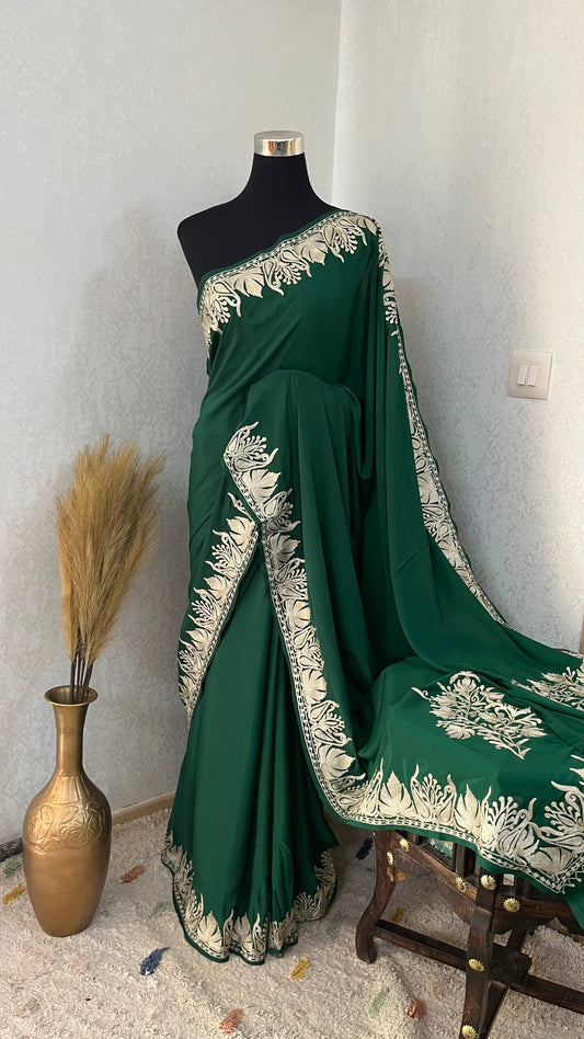 Soft Green Crape Kashmiri Tilla Saree