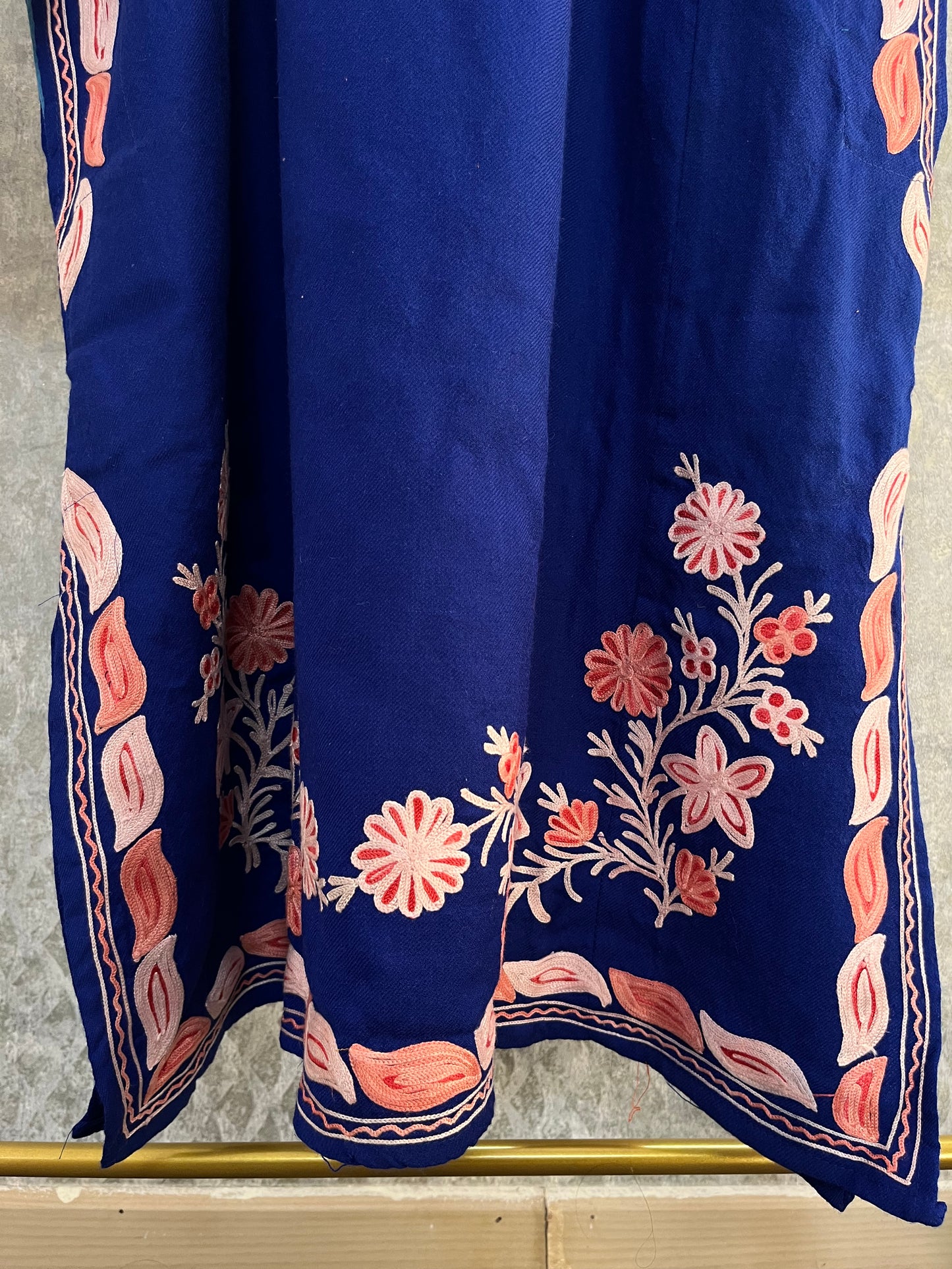 Royal Blue Aari Embroidered Wool Pheran