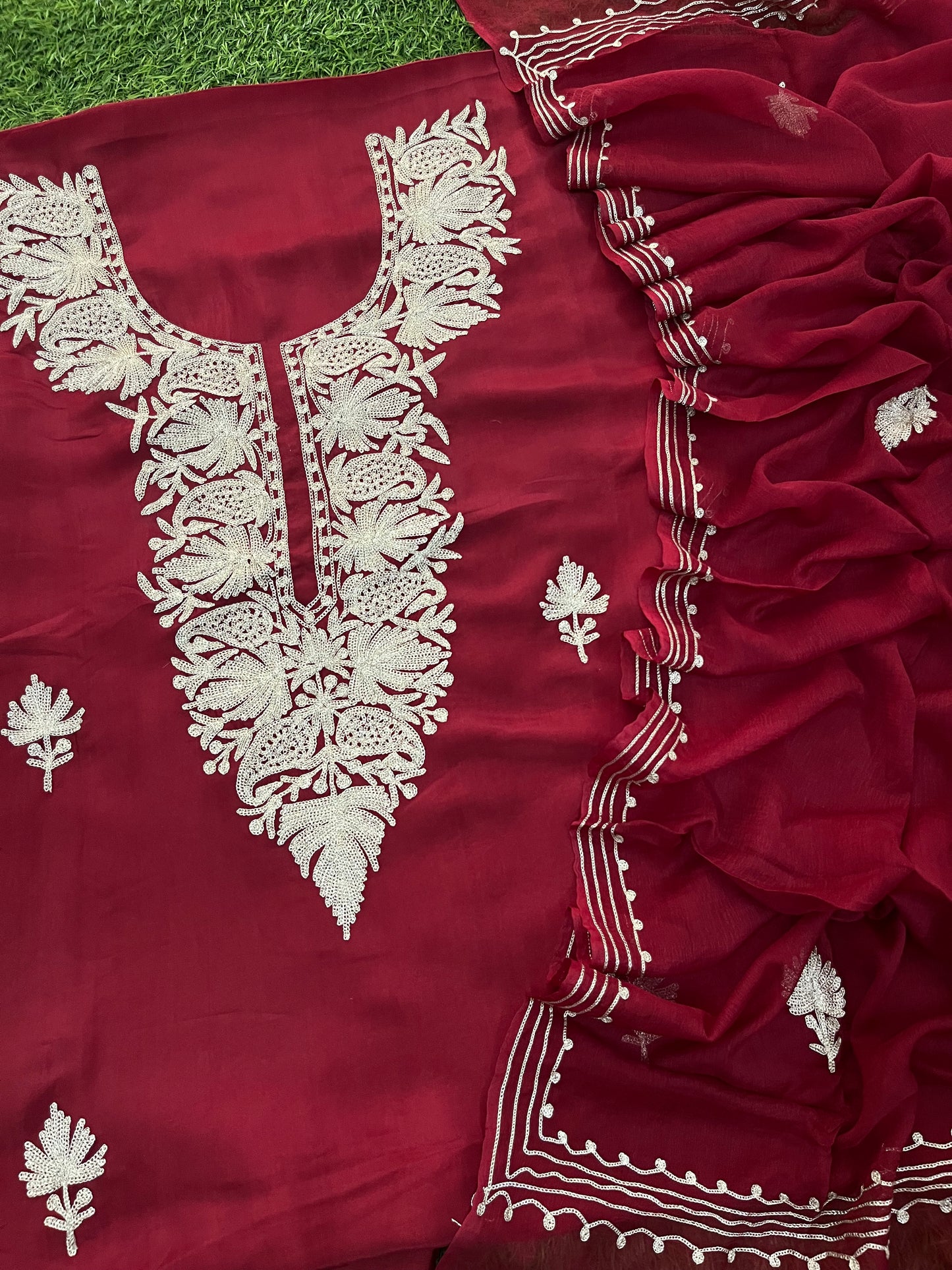 Maroon Silk Tilla Kashmiri Suit