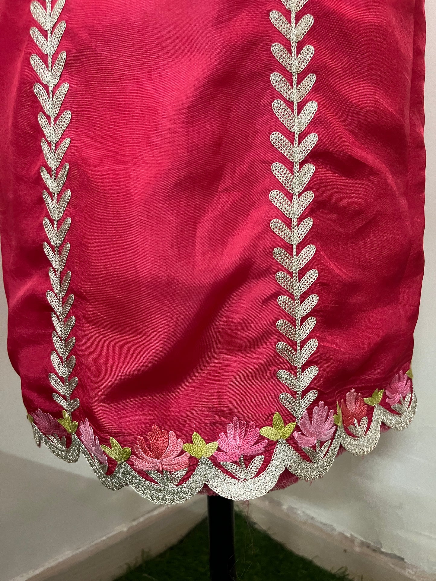 ‘Sanam’ Hot Pink Silk Aari Embroidered Suit material