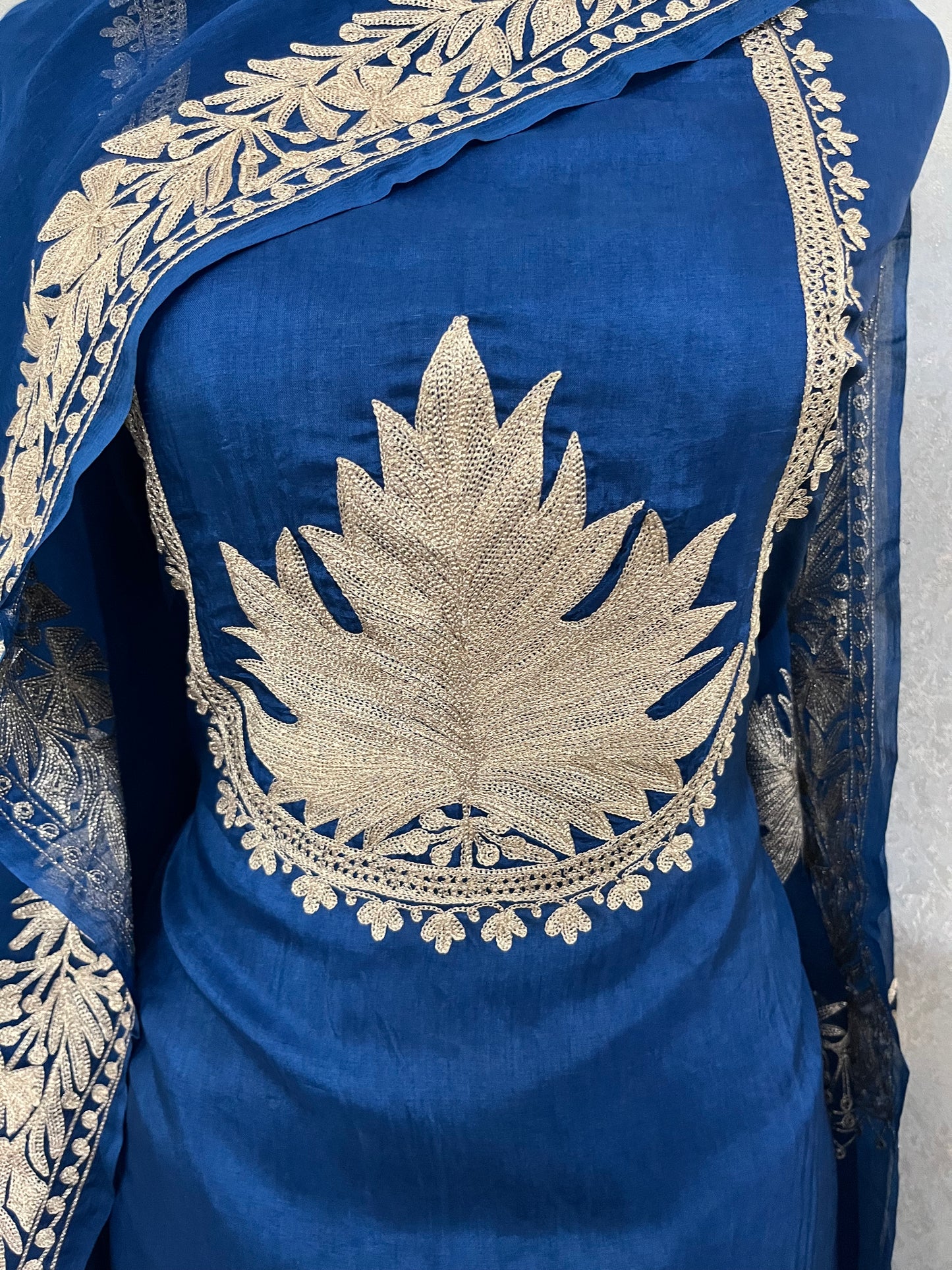 Electric Blue Sanam’ Tilla Kashmiri Silk Suit