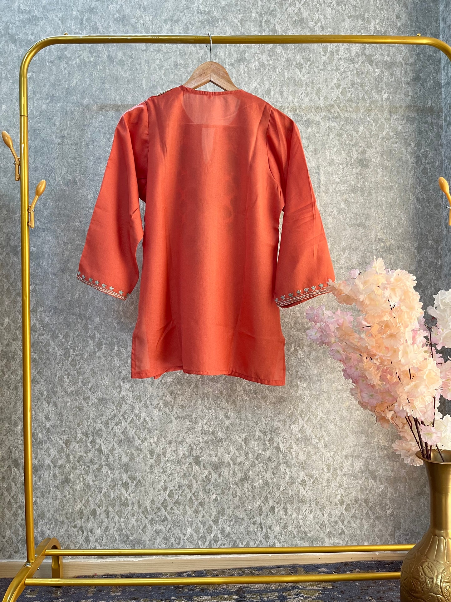 Peach Cotton Aari Work Kurti