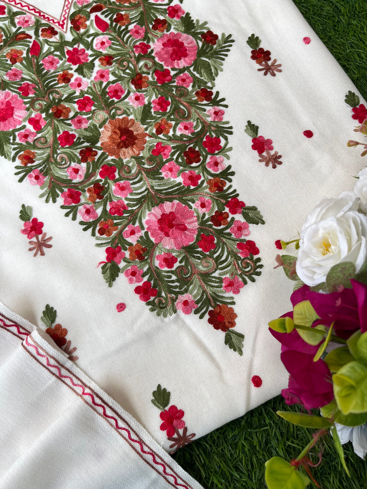 Off White Woollen Aari Embroidered 3pc suit