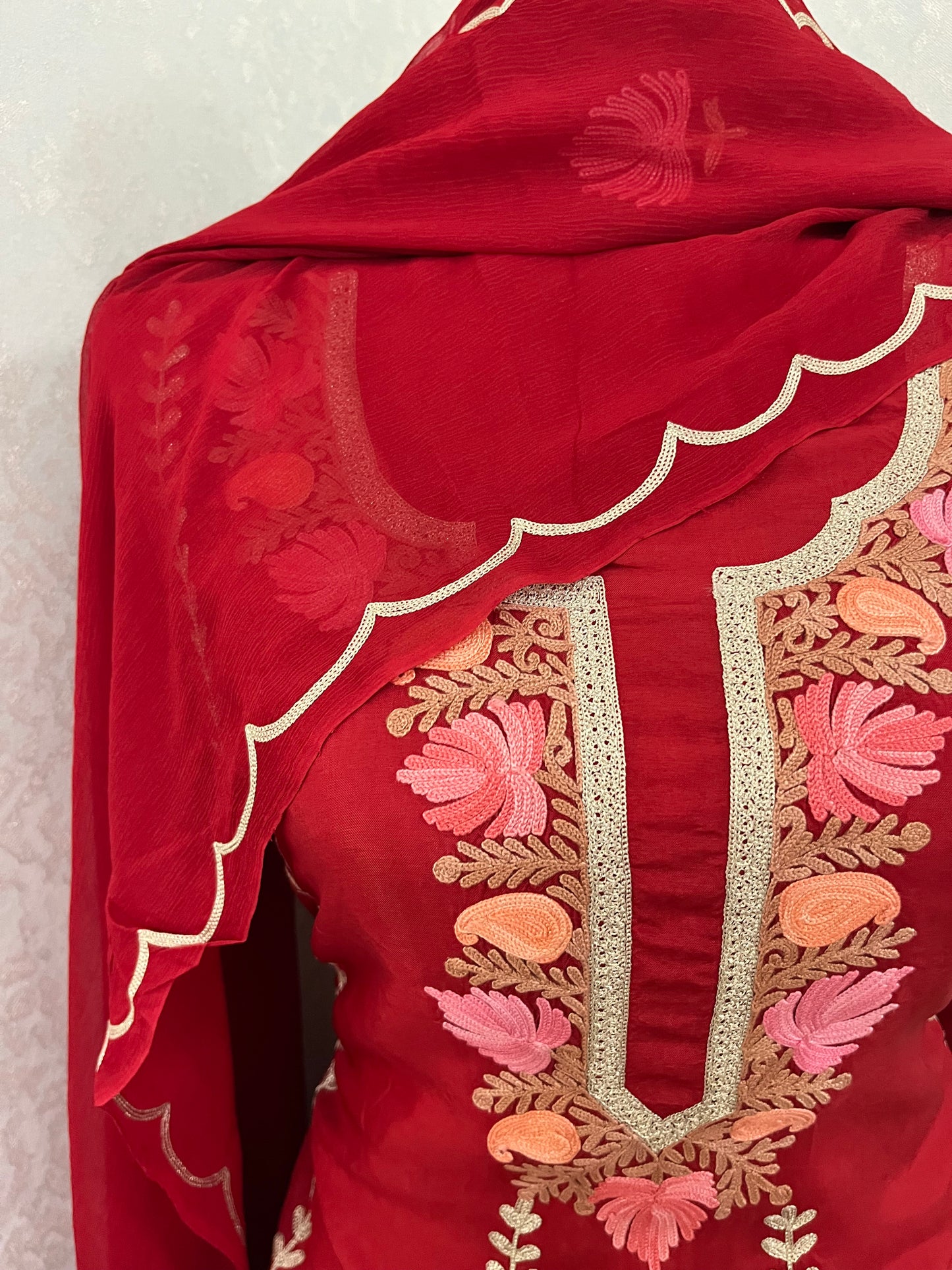 Sanam’ Maroon Silk Aari Embroidered Suit material