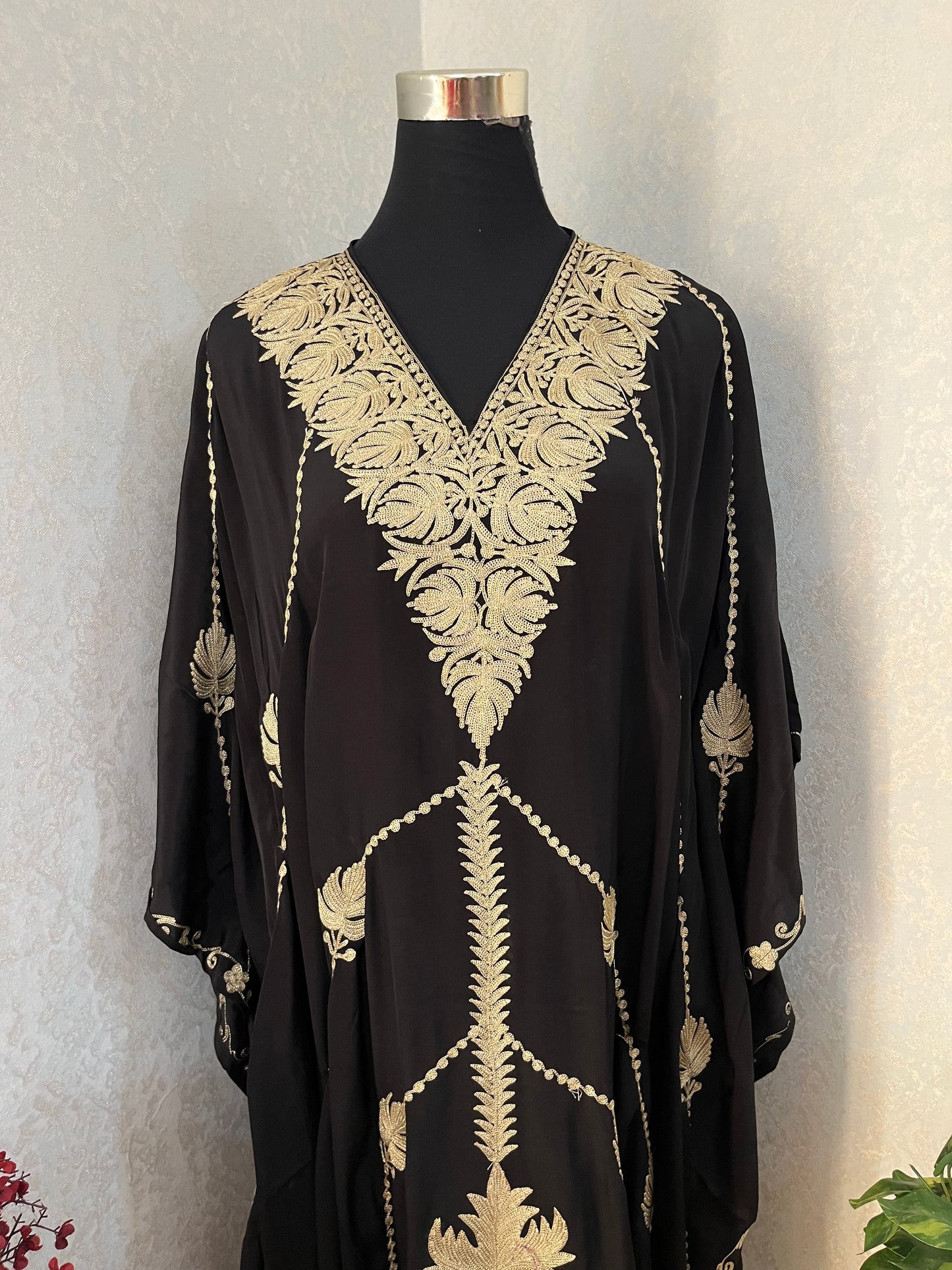 Black Pure Crape Kashmiri Kaftan
