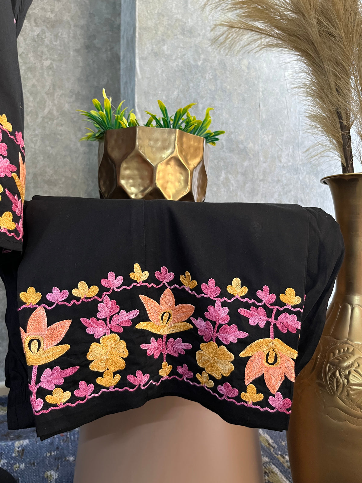 Black Cotton Front Jaal Pheran Set  Size(44)