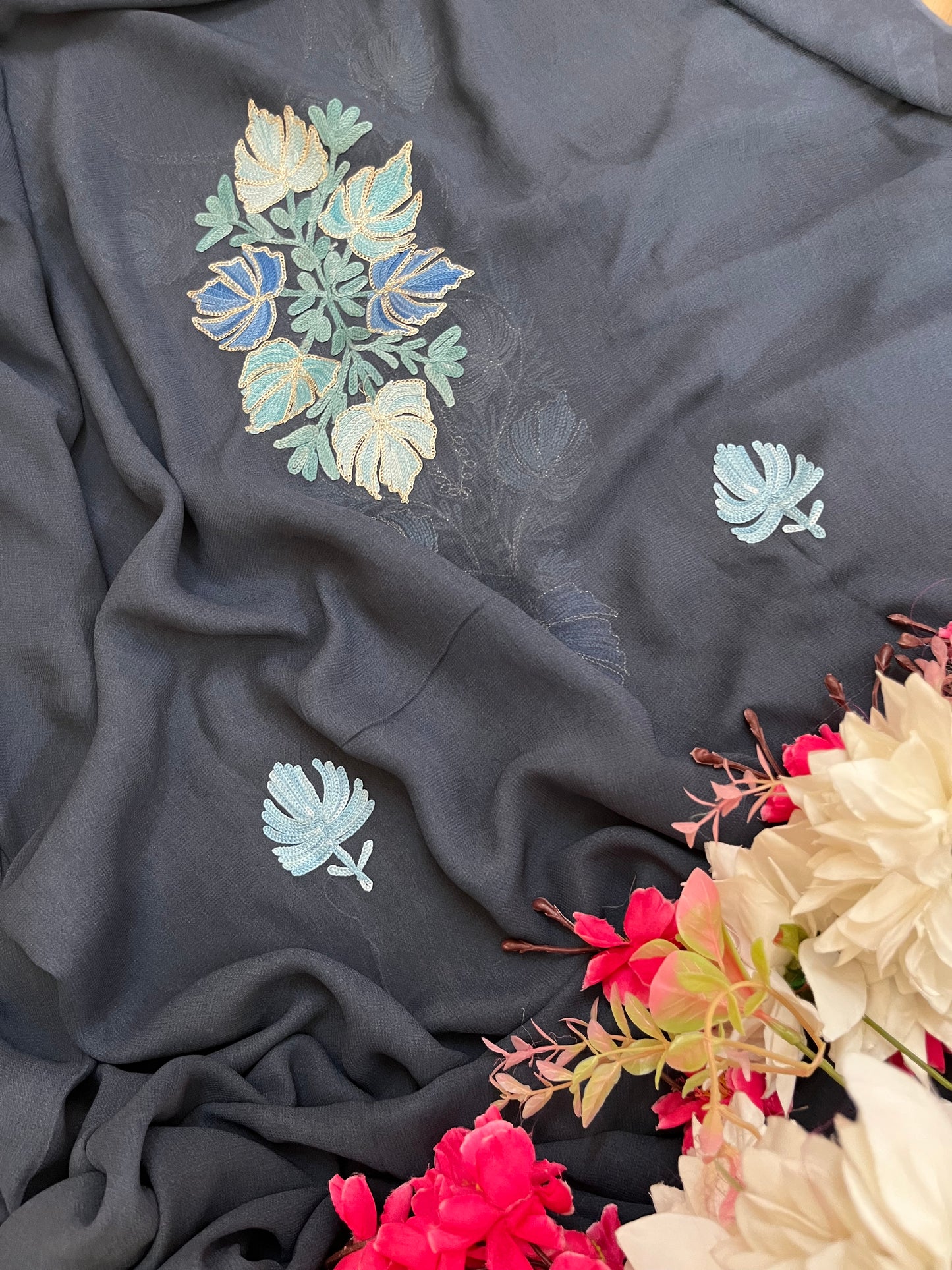 Grey Pure Georgette Kashmiri Suit