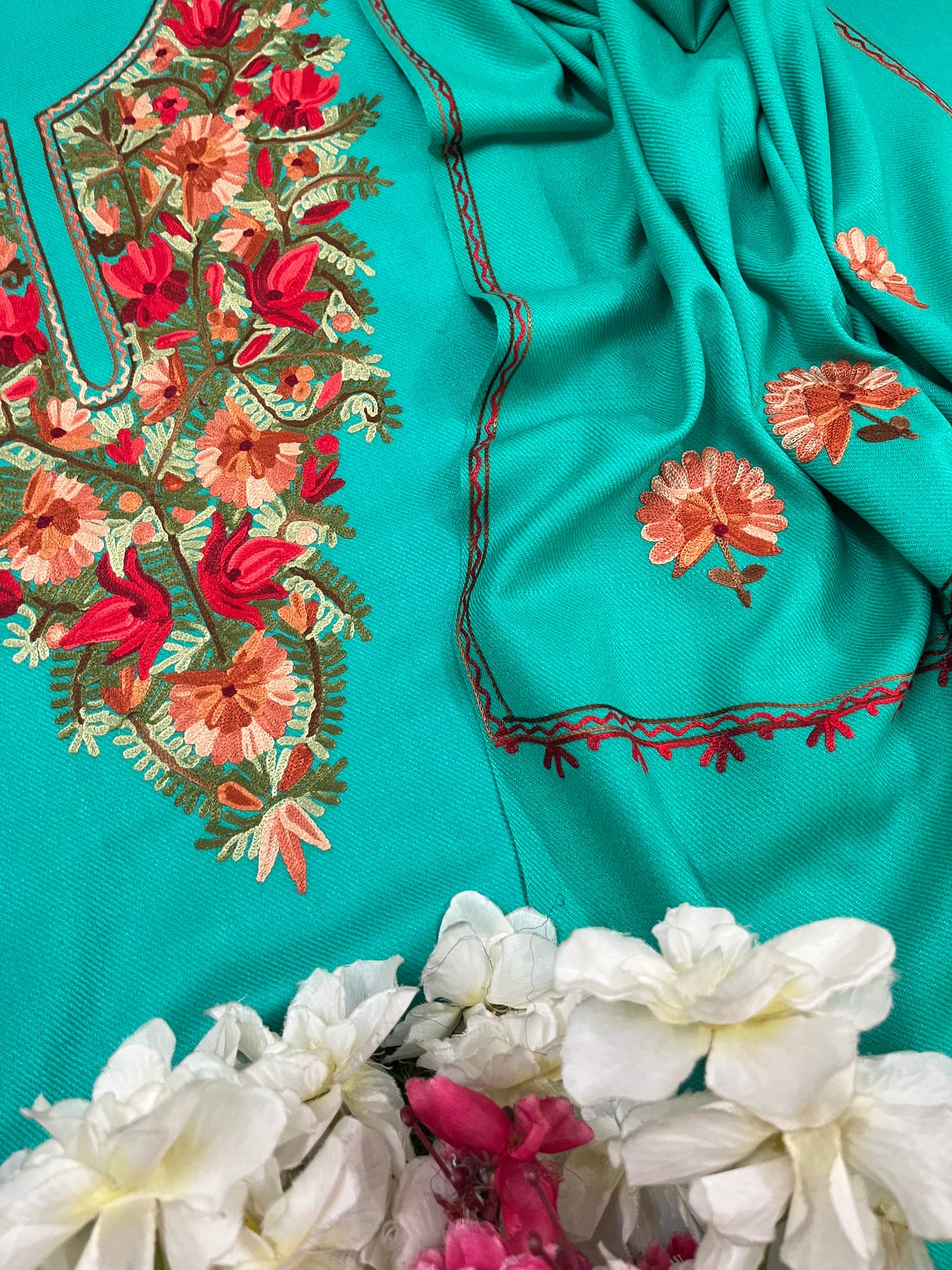 Sea Green Woollen Aari Embroidered 3pc suit