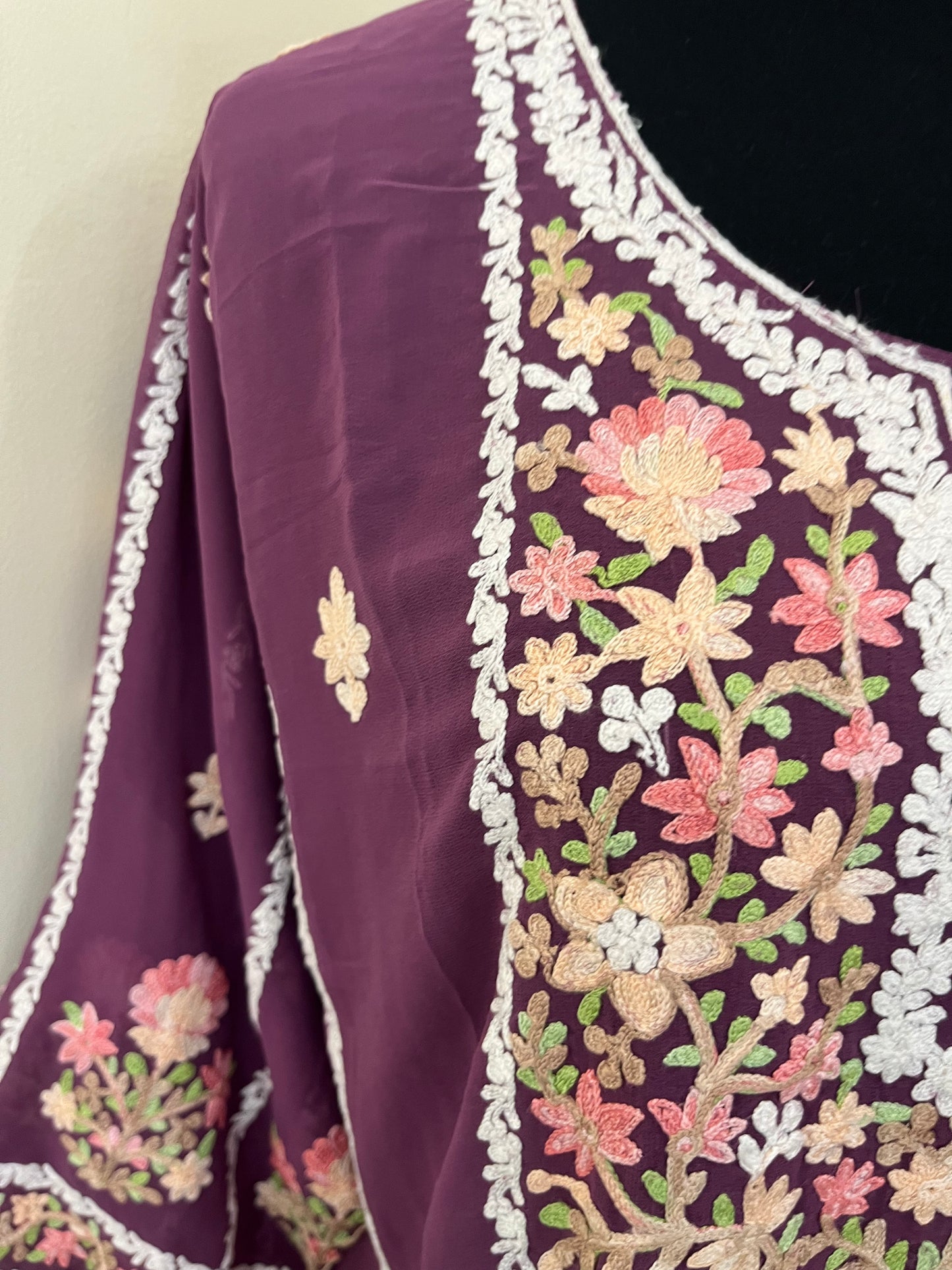 Lilac Georgette All over Work Aari Embroidered Unstitched Kurta