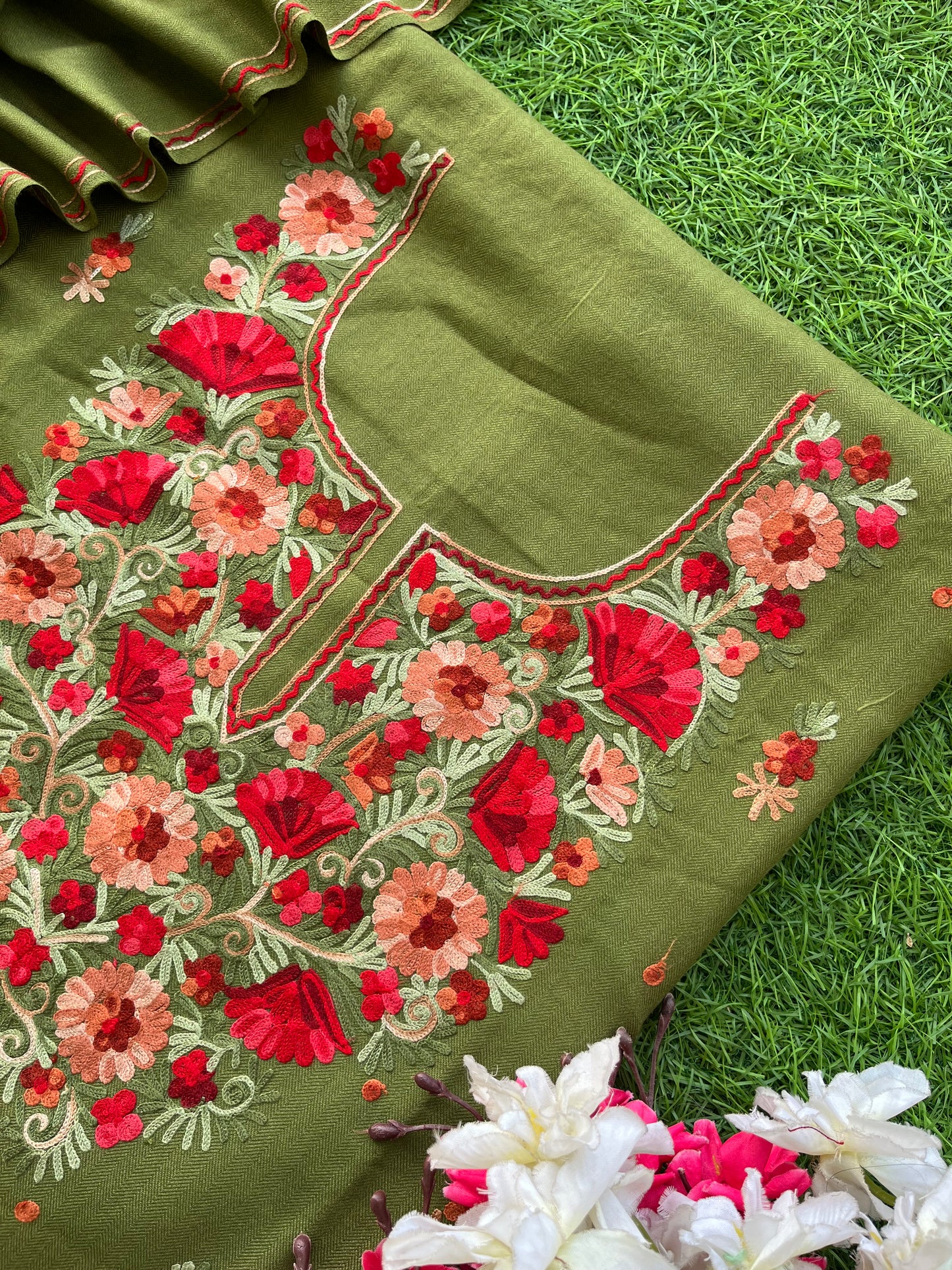 Heena Green Woollen Aari Embroidered 3pc suit