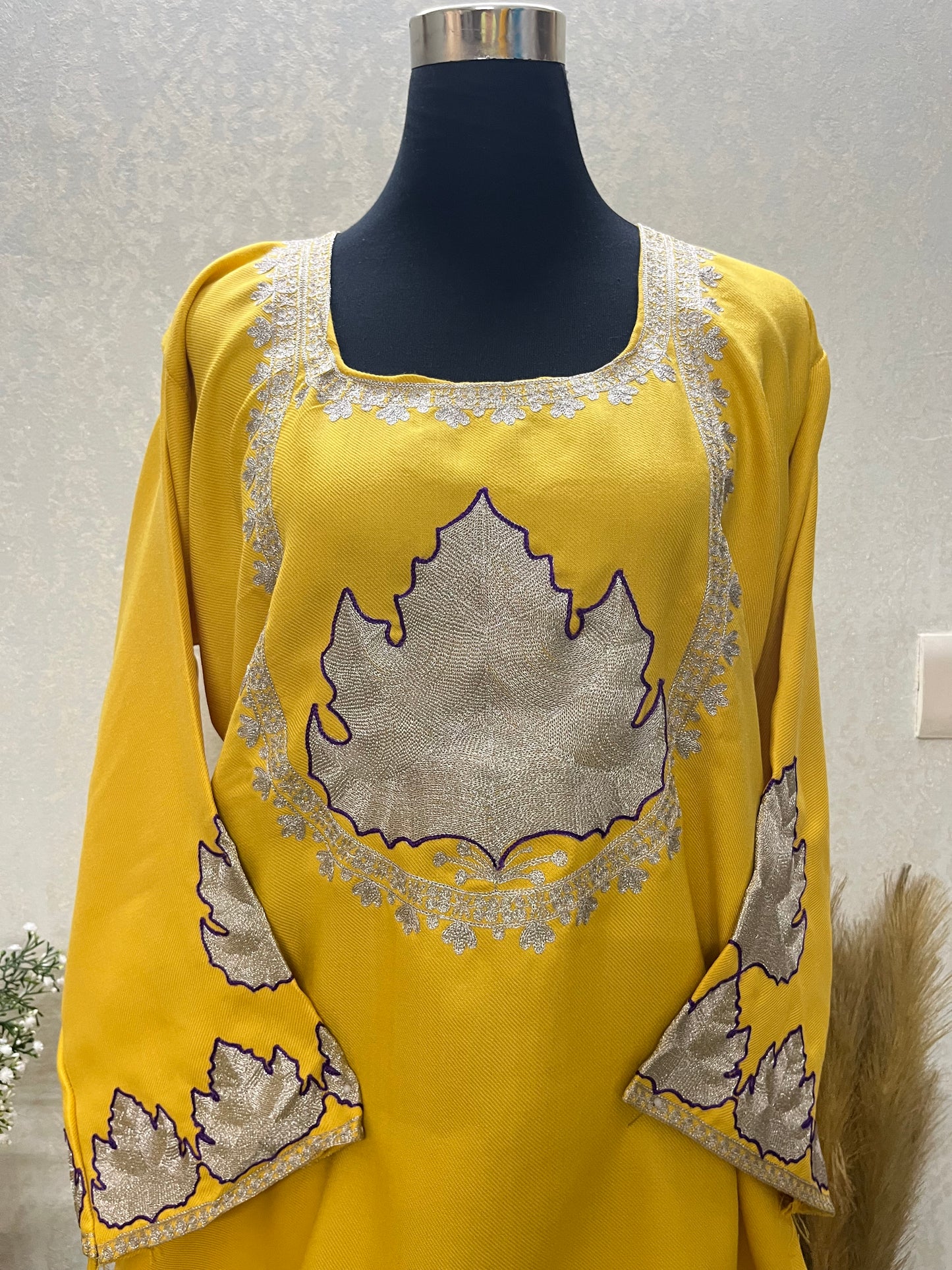 Yellow Woollen Kashmiri Co-Ord Set ( Size 44)
