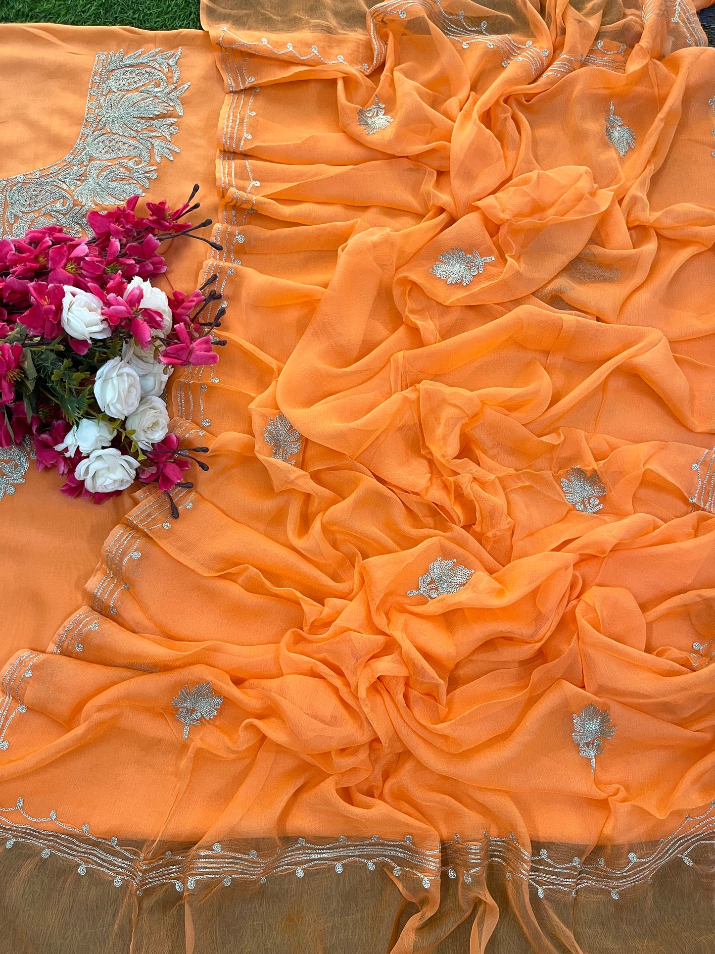 Orange Silk Tilla Kashmiri Suit