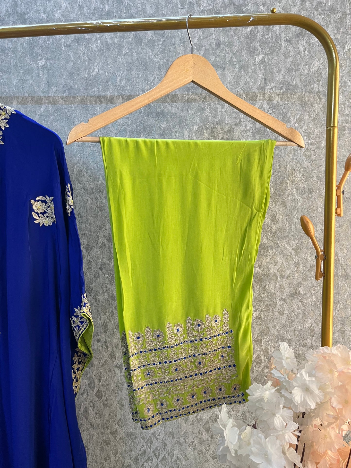 Royal Blue Crape Kashmiri Kaftan Set size (44)